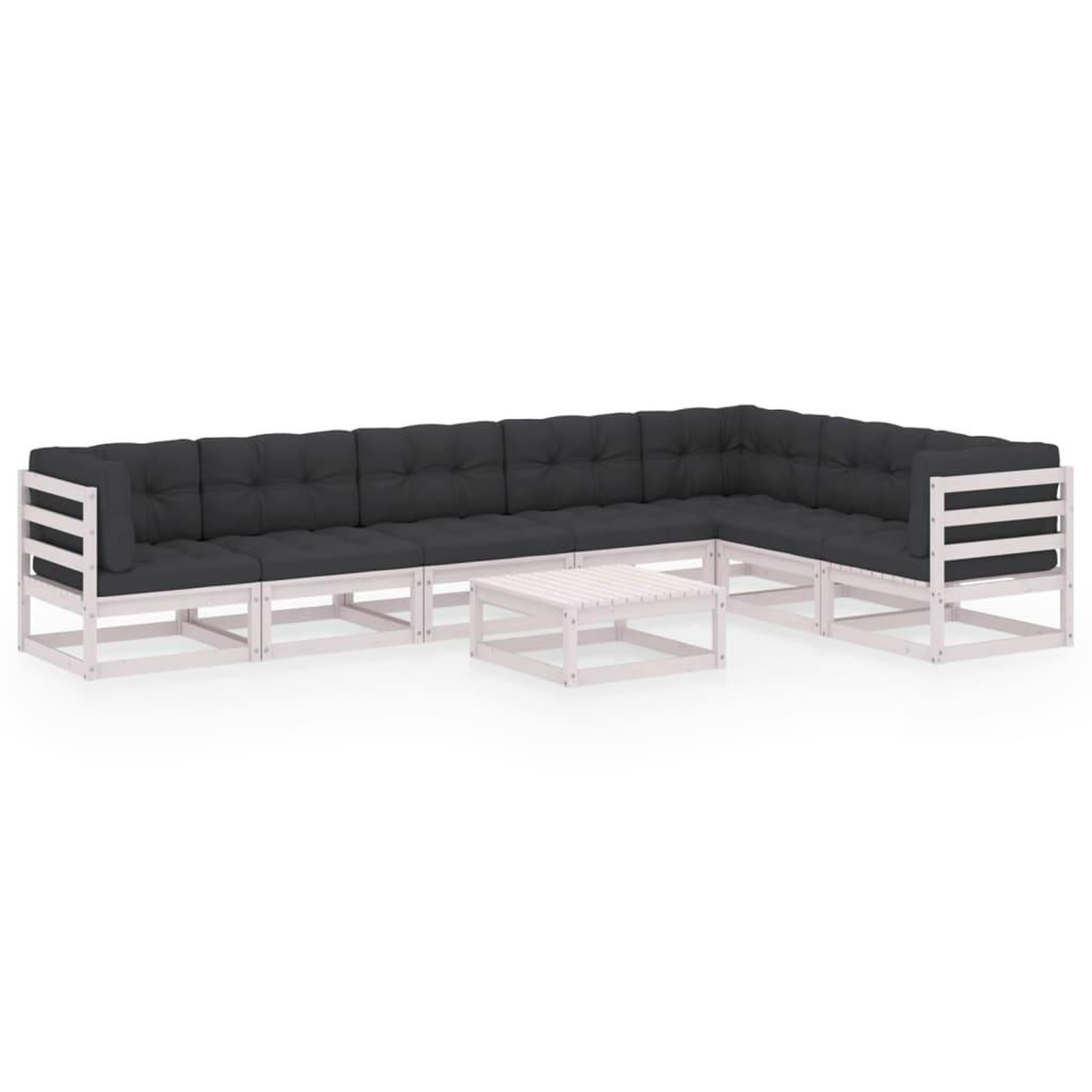 Voir la diapositive 2 : VIDAXL Salon de jardin avec coussins 8 pcs blanc bois de pin massif