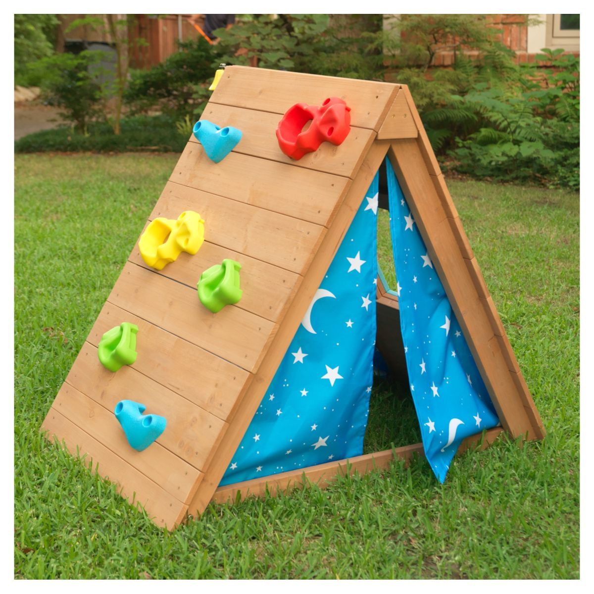 Kidkraft Cabane tipi de jardin bébé - Bois avec mur d'escalade - H91cm - TIPI 