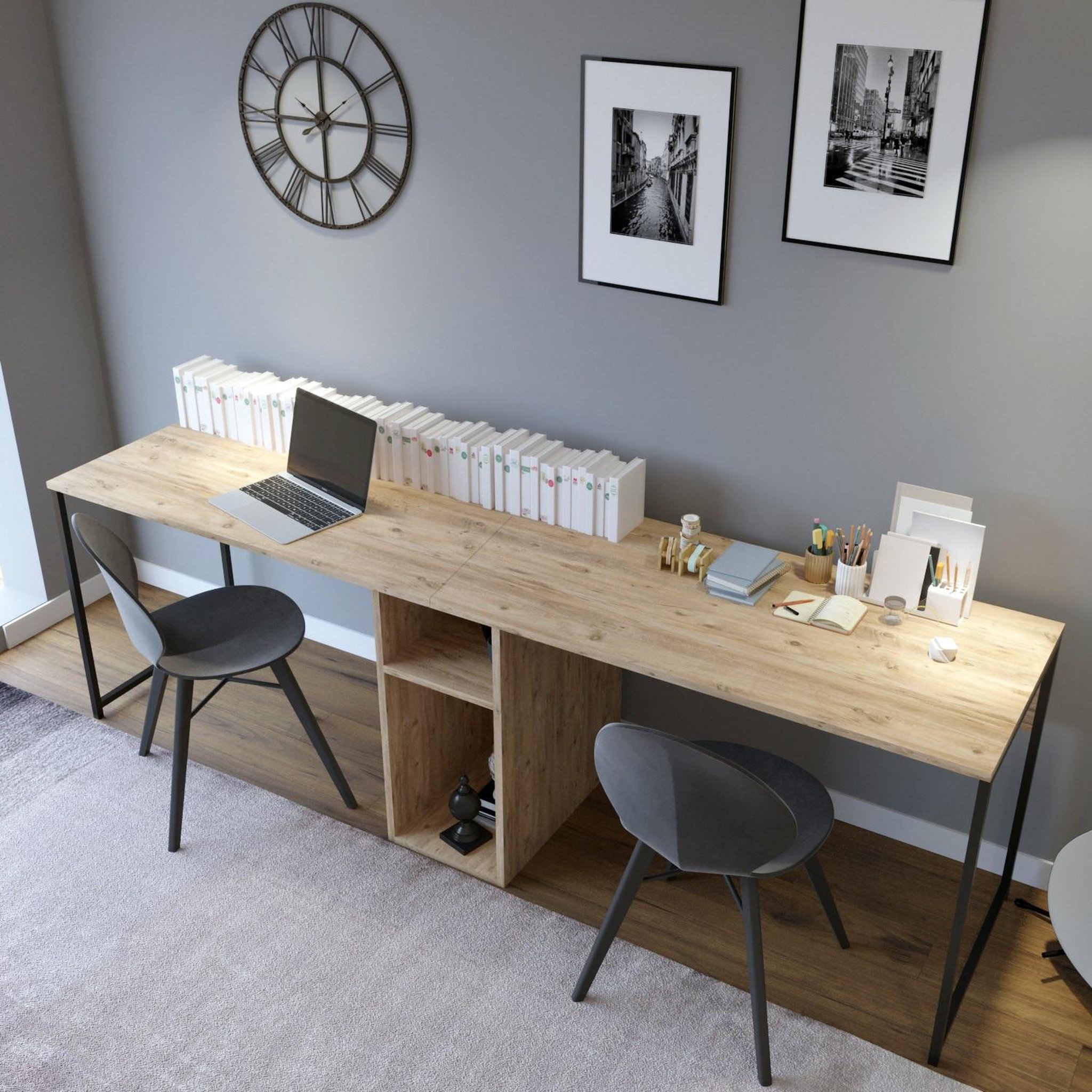 Voir la diapositive 2 : Habitat et Jardin Bureau en bois  ikili calisma  - 240 x 60 x 74 cm - pin atlantique noir