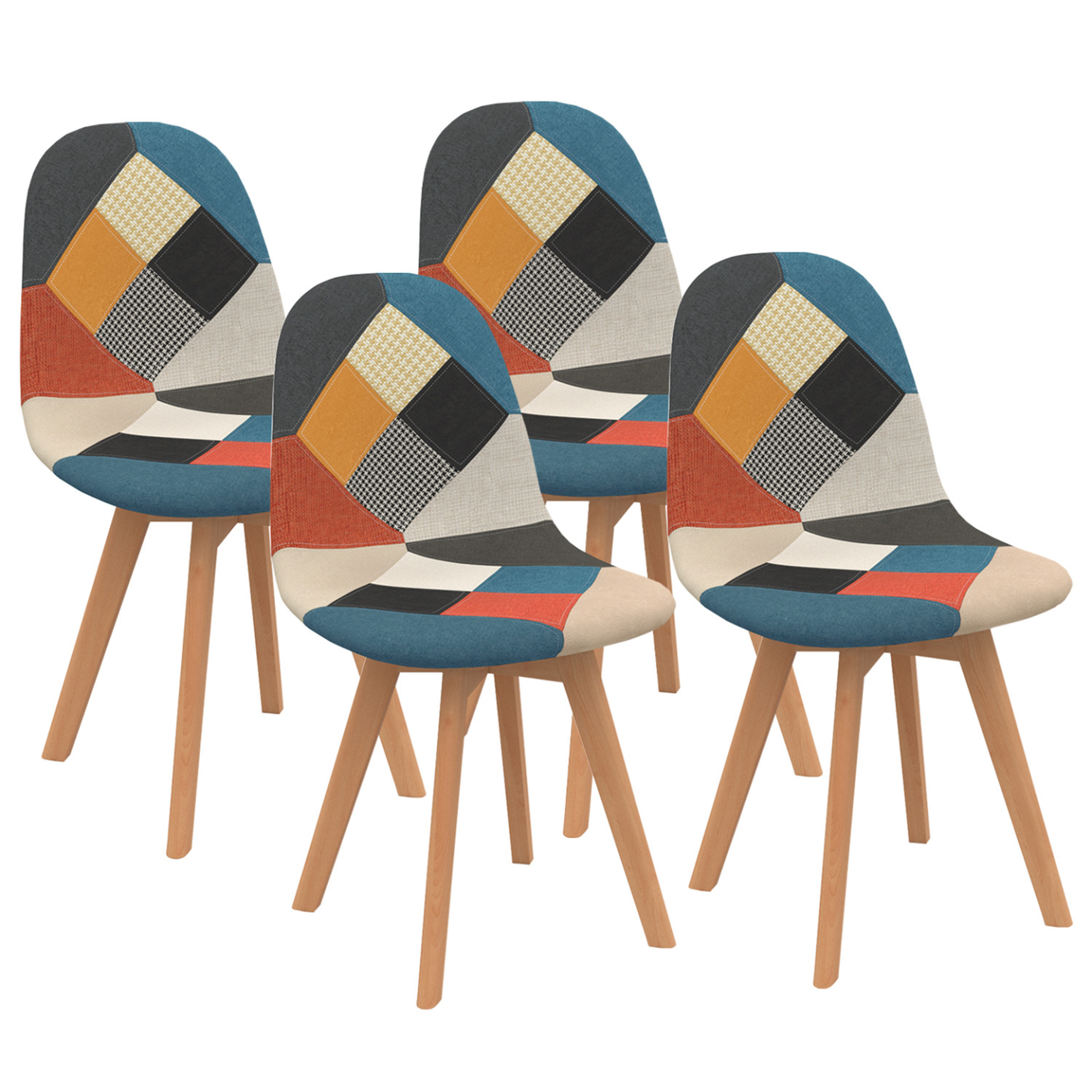 ID MARKET Lot de 4 chaises scandinaves sara motifs patchworks multi-couleurs