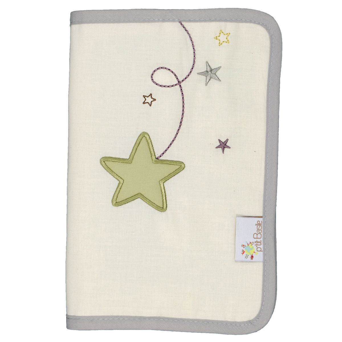 PTIT BASILE Protège carnet de santé bébé coton Bio - Pluie d'étoiles