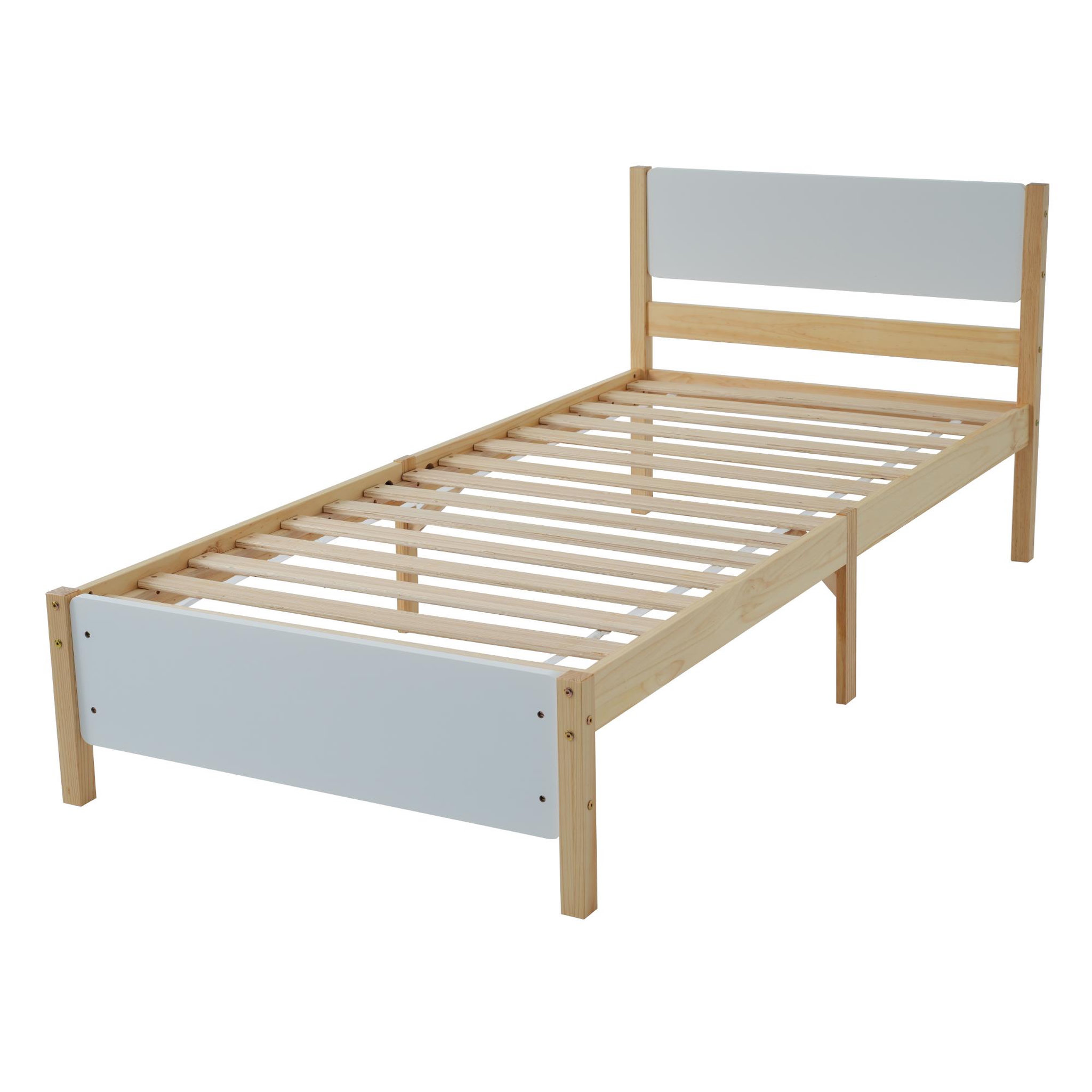 Voir la diapositive 5 : MERAX Lit simple 90x200cm bois et mdf coloris blanc+naturel