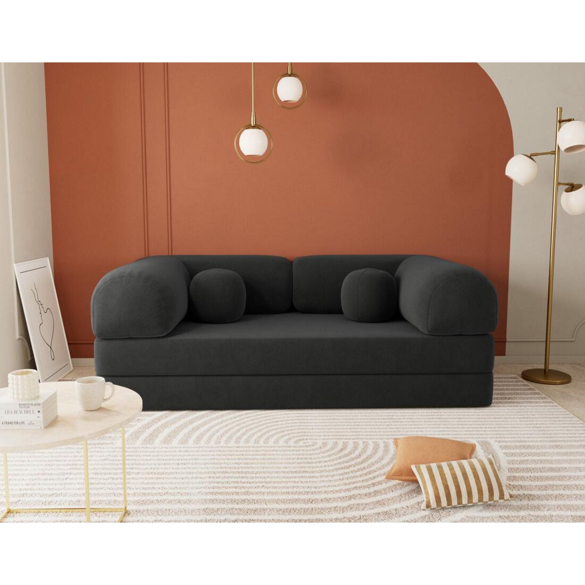 LISA DESIGN Nebula - canapé 3 places convertible en velours texturé