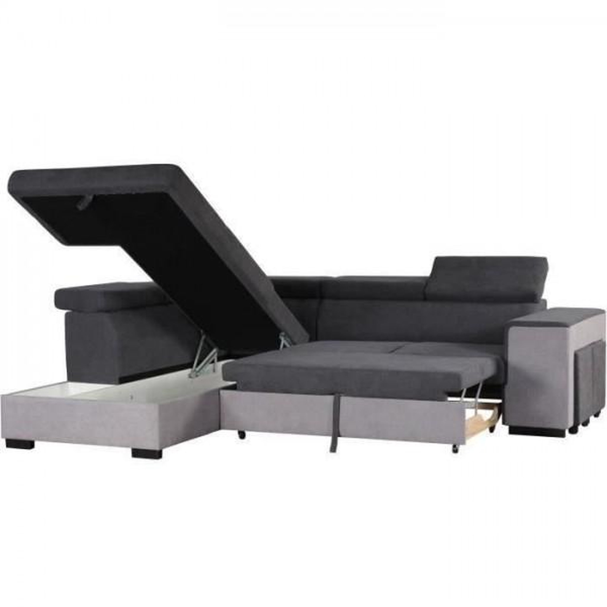 Voir la diapositive 6 : MARKET24 Canapé d'angle gauche convertible + coffre 5 places - Tissu gris - L 271 x P 220 x H 77 cm - ARMSTRONG - Fabriqué en Ukraine