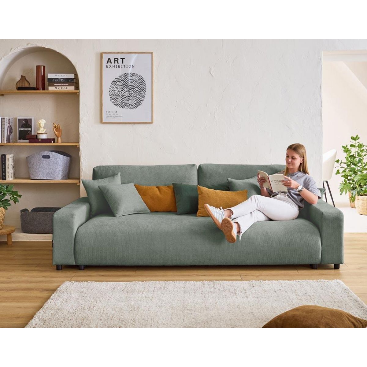 LISA DESIGN Pivoine - canapé droit 3 places - convertible avec coffre - en velours texturé