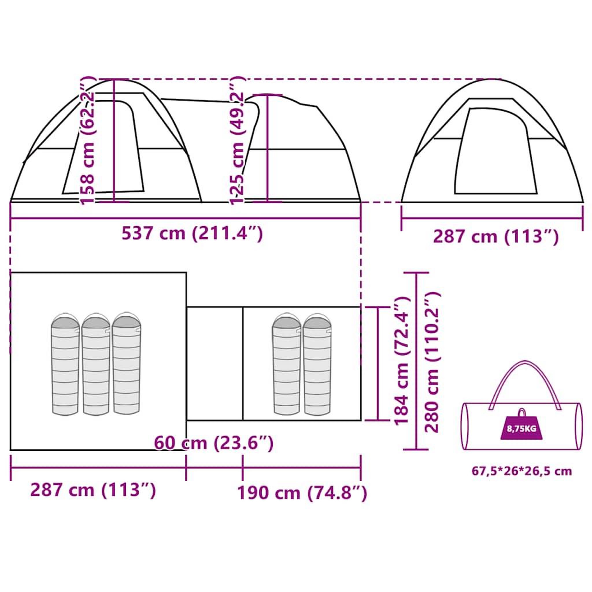 Voir la diapositive 6 : VIDAXL Tente de camping 5 personnes bleu impermeable