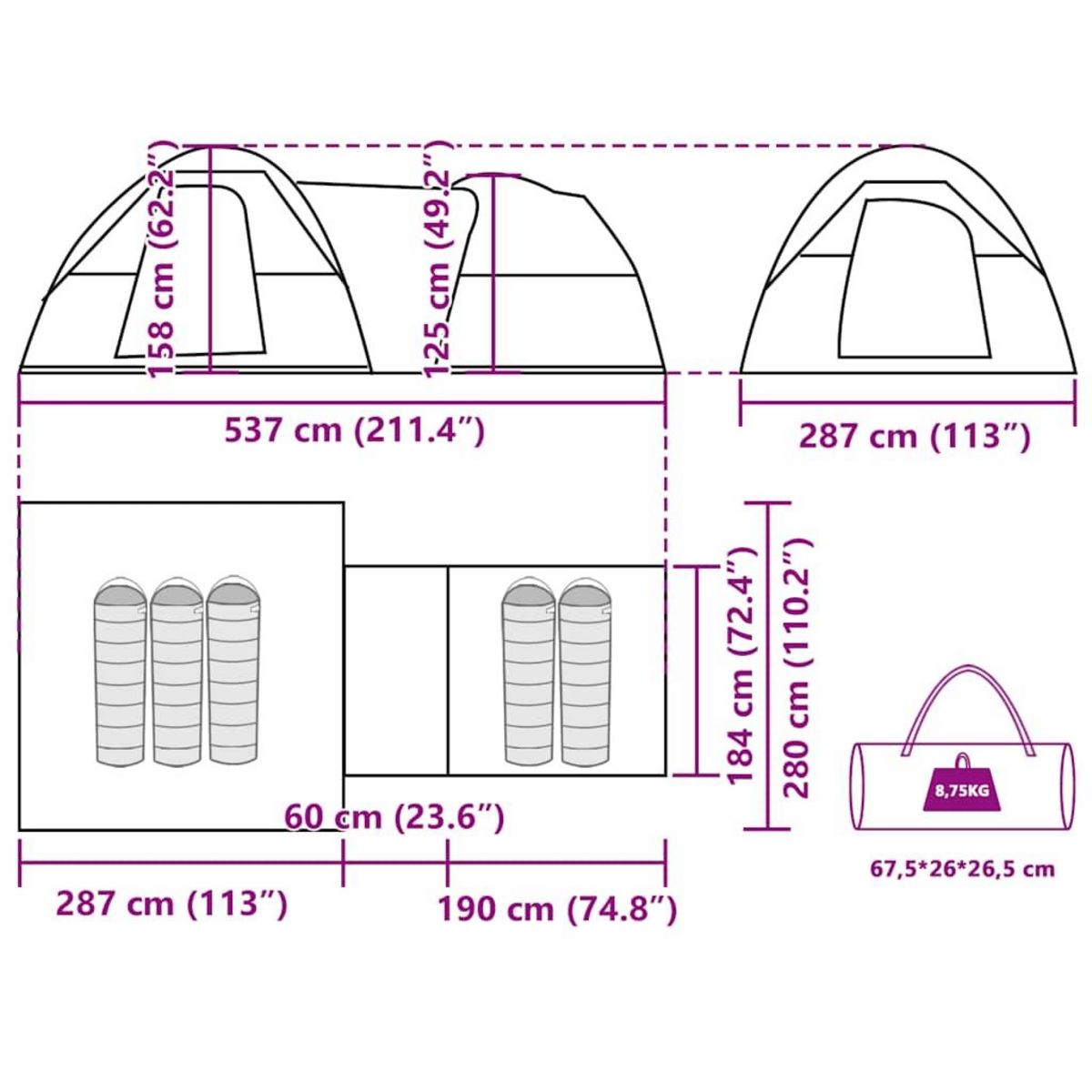 VIDAXL Tente de camping 5 personnes bleu impermeable