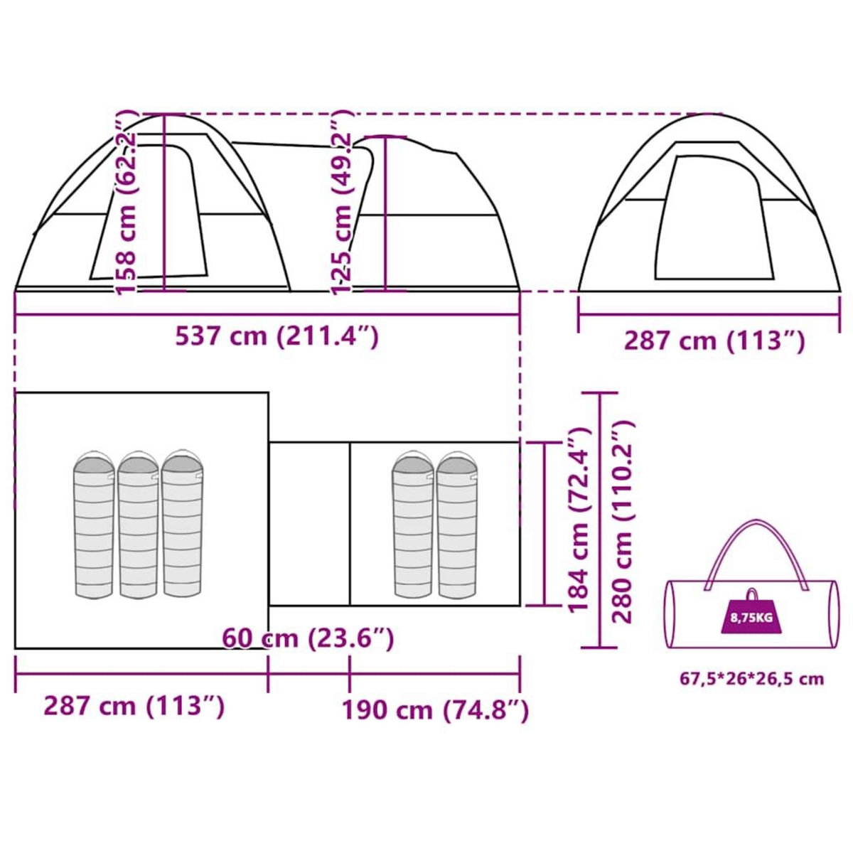 VIDAXL Tente de camping 5 personnes bleu impermeable