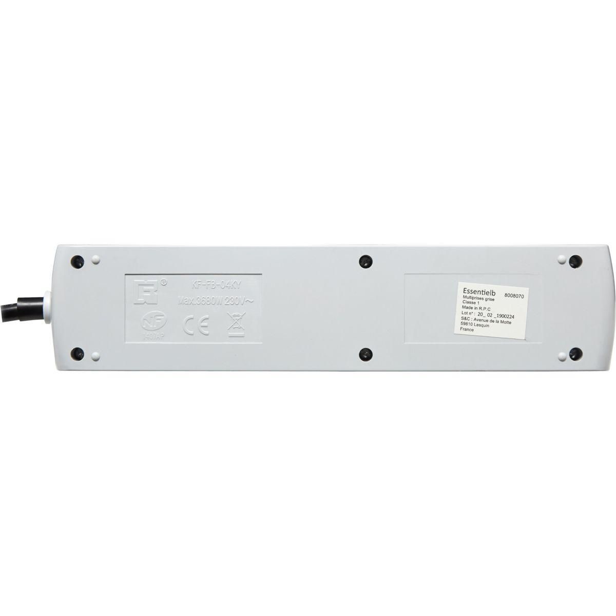 ESSENTIEL B Multiprise 4 prises parafoudre grise