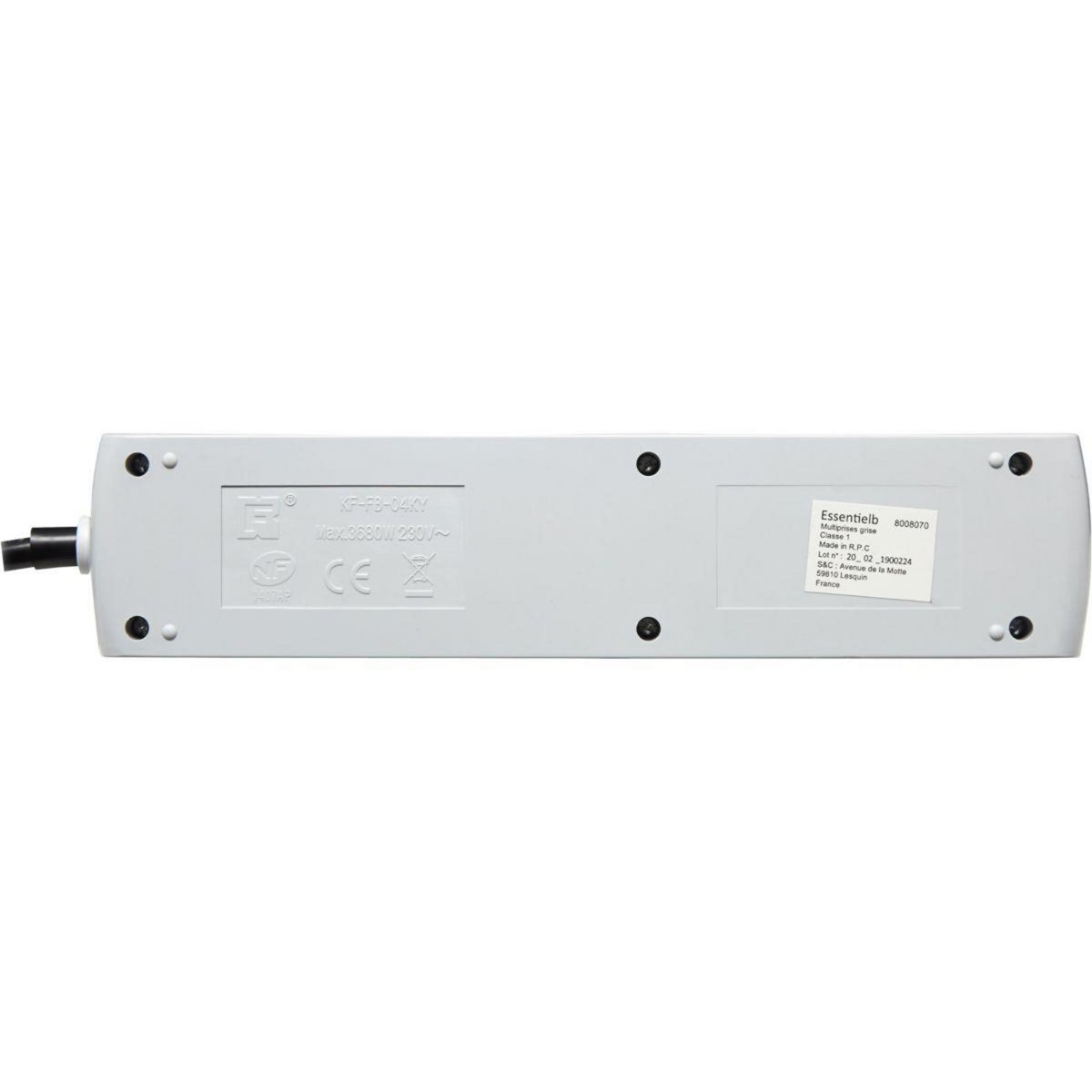 ESSENTIEL B Multiprise 4 prises parafoudre grise