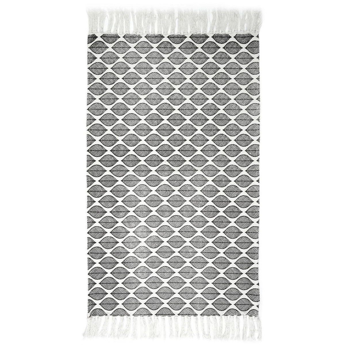 The Home Deco Factory Tapis à frange modèle Zeste - Noir et Blanc - 50 x 80 cm