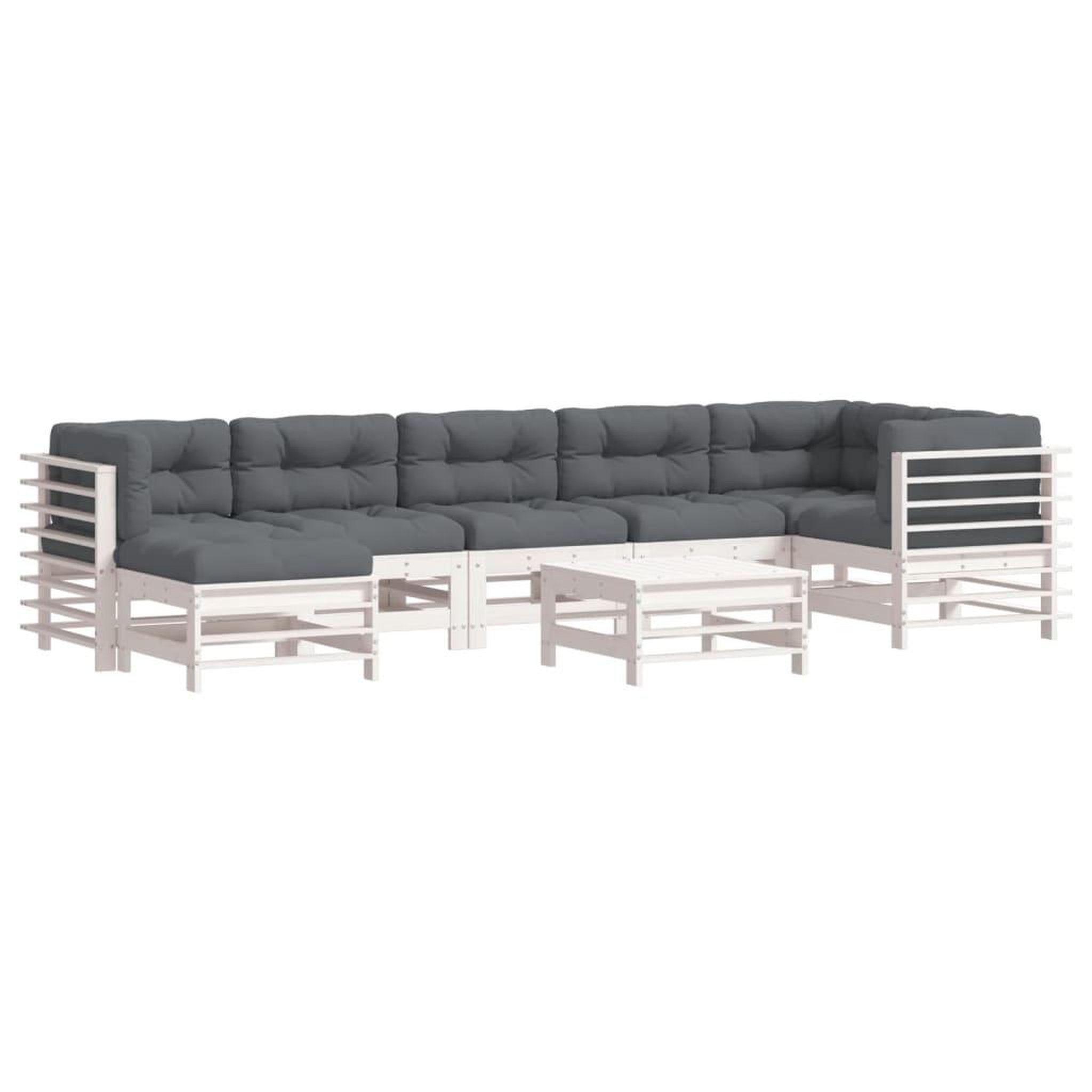 Voir la diapositive 2 : VIDAXL Salon de jardin 8 pcs avec coussins blanc bois massif