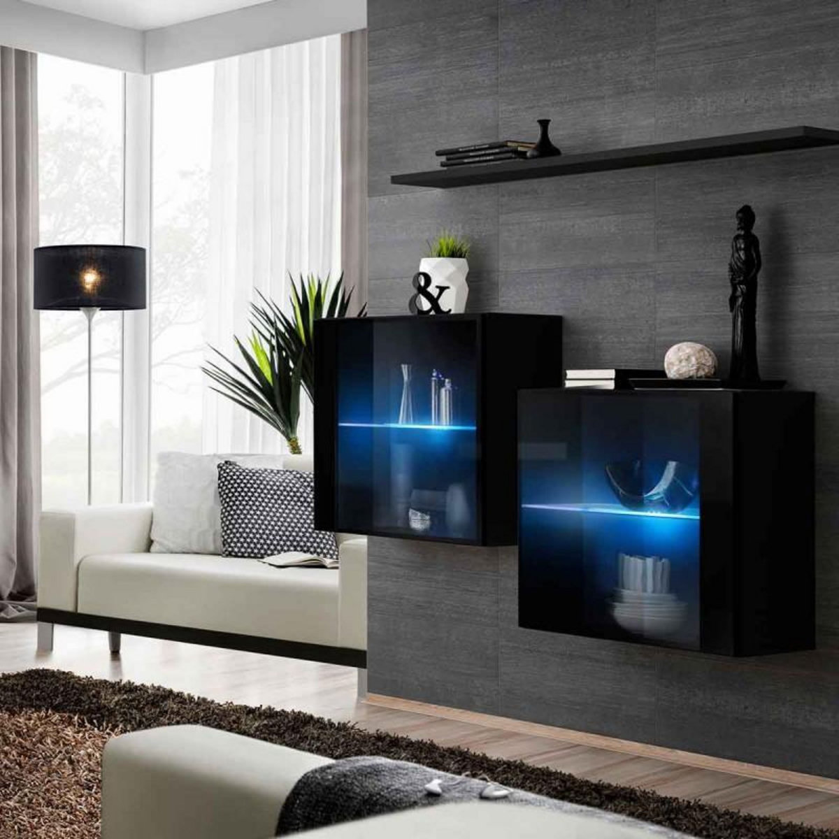 Paris Prix Lot de 2 Vitrines Murales & Étagère  Switch SBIII  130cm Noir