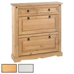 IDIMEX Meuble à chaussures en pin TEQUILA style mexicain, 2 abattants et 2 tiroirs. Coloris disponibles : Marron