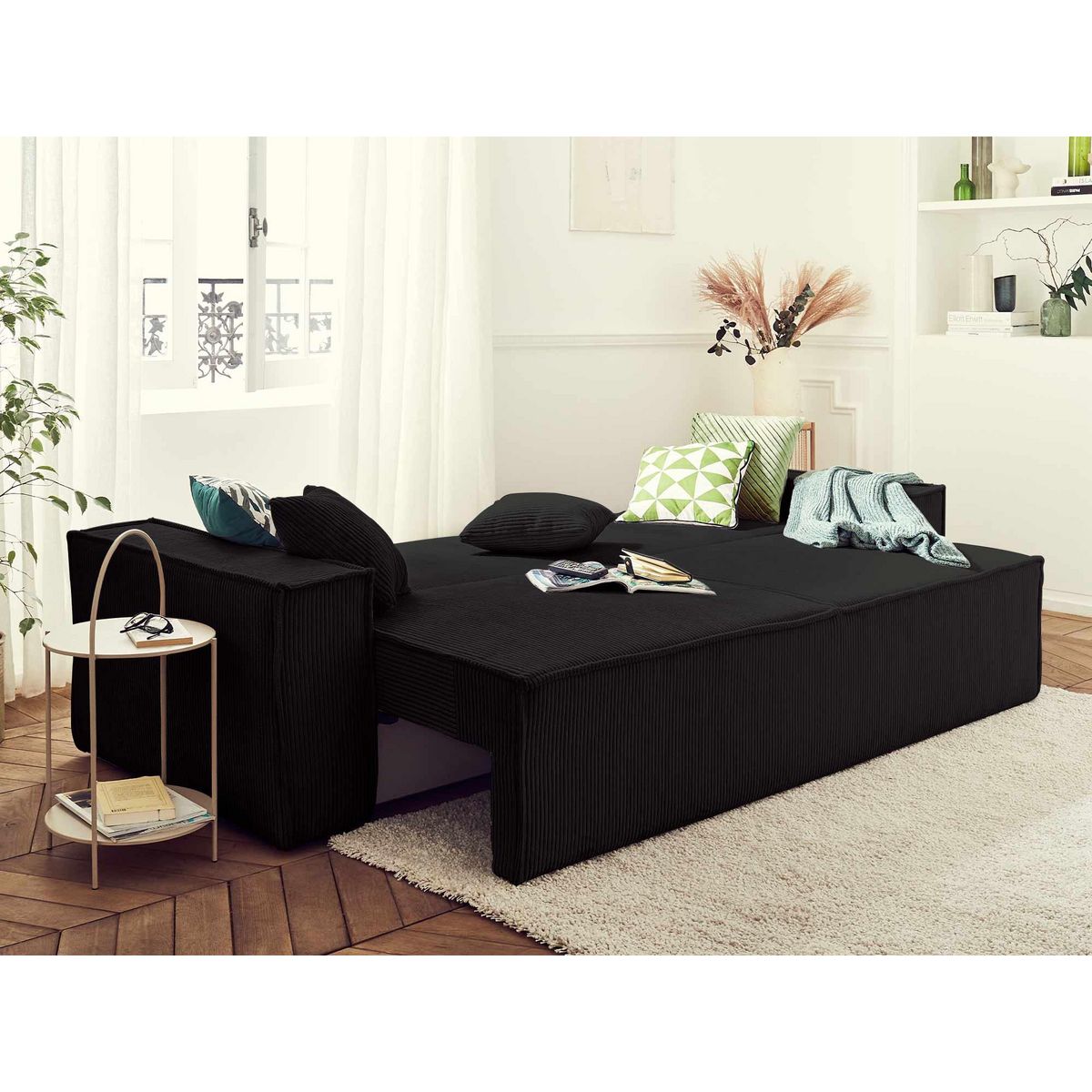 BEST MOBILIER Dellia - canapé 3 places convertible - avec coffre - en velours côtelé - style contemporain