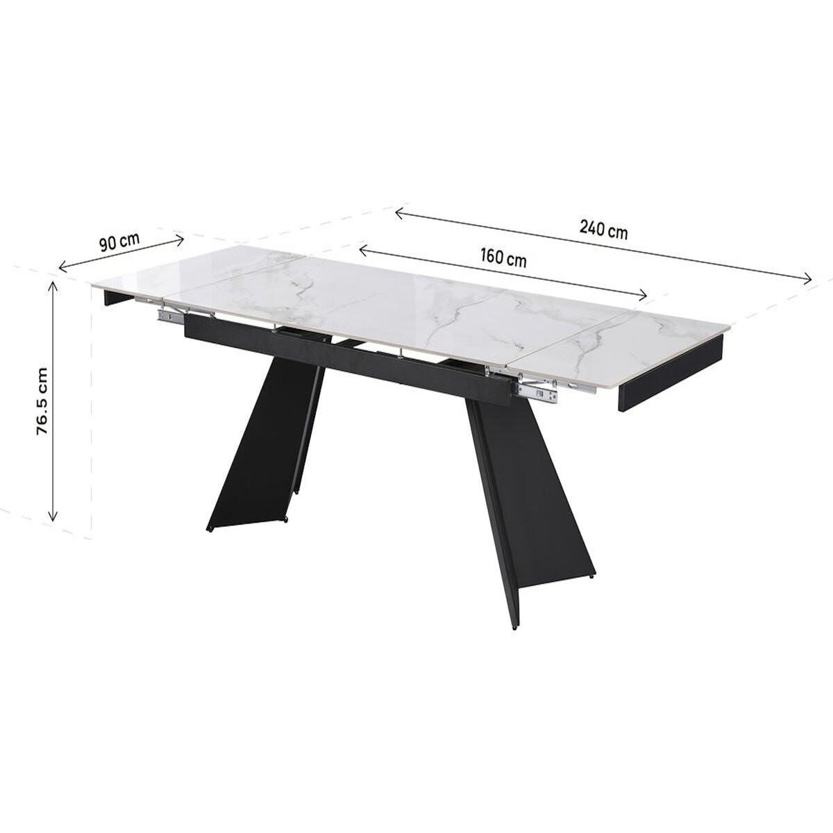 Habitat et Jardin Table de repas extensible en céramique 6 à 10 personnes   Equinoxe  - Blanc marbré gris