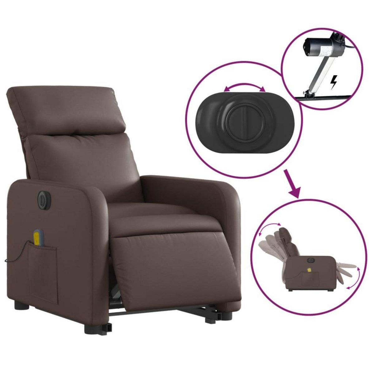 VIDAXL Fauteuil inclinable de massage electrique marron similicuir