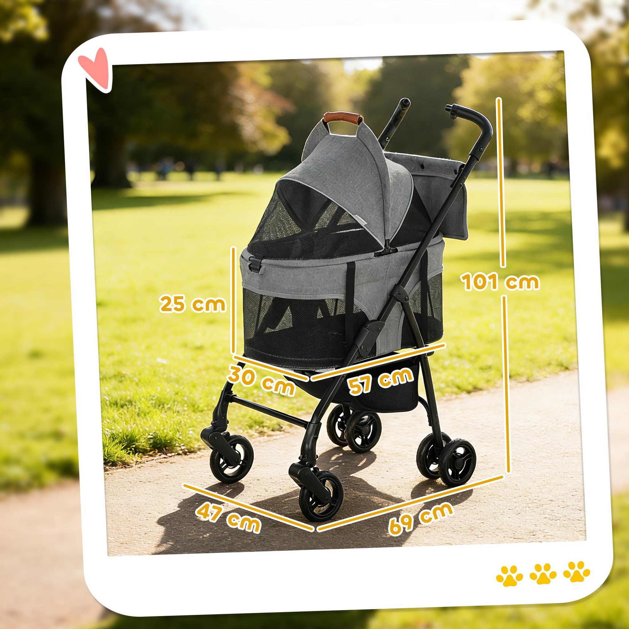 Voir la diapositive 3 : PAWHUT Poussette pour chien  siège auto sac de transport 3 en 1 gris