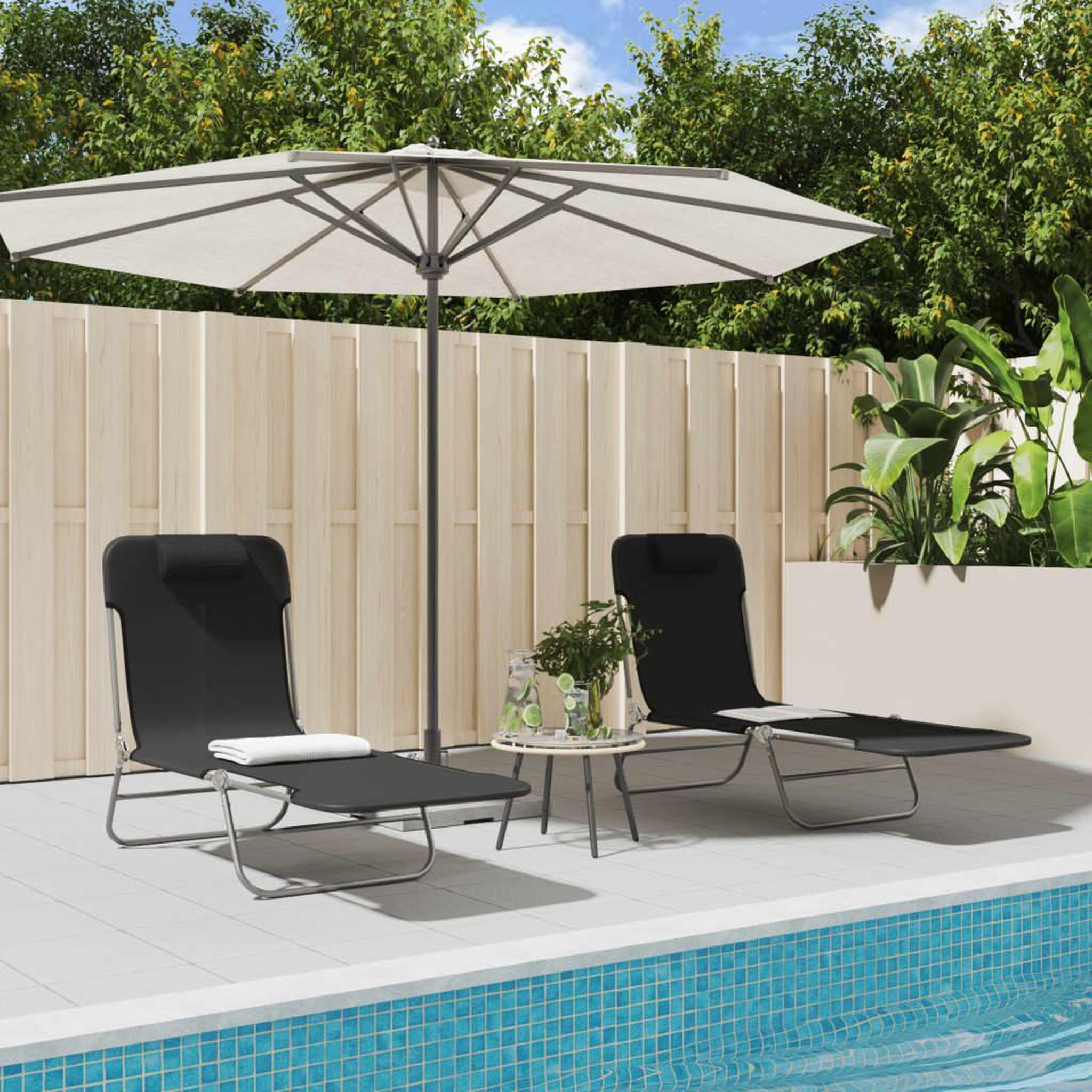 VIDAXL Chaises longues pliables lot de 2 noir textilene et acier
