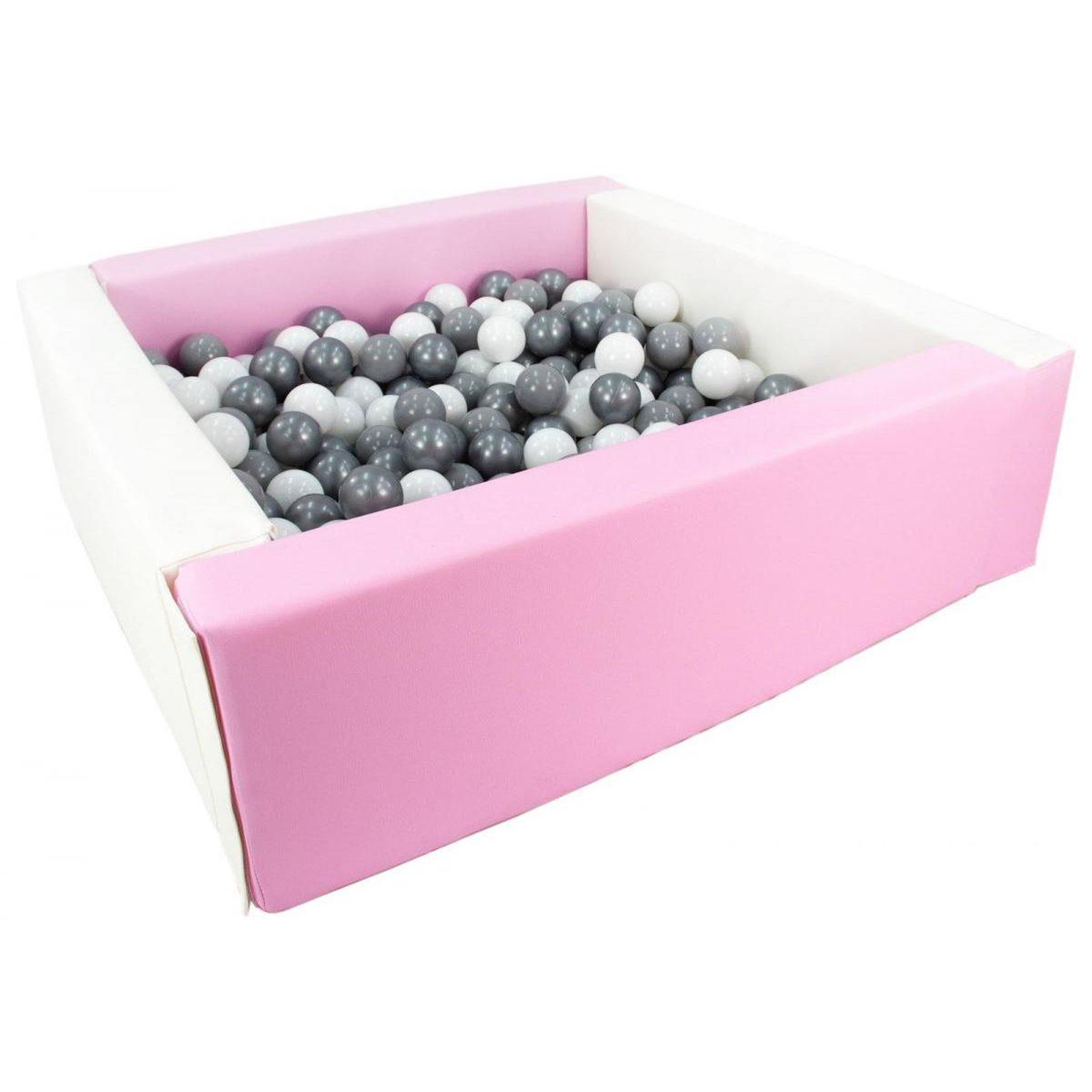 VELINDA Piscine à balles carrée avec 300 balles - blanc, rose (pastel)/blanc, gris, argent