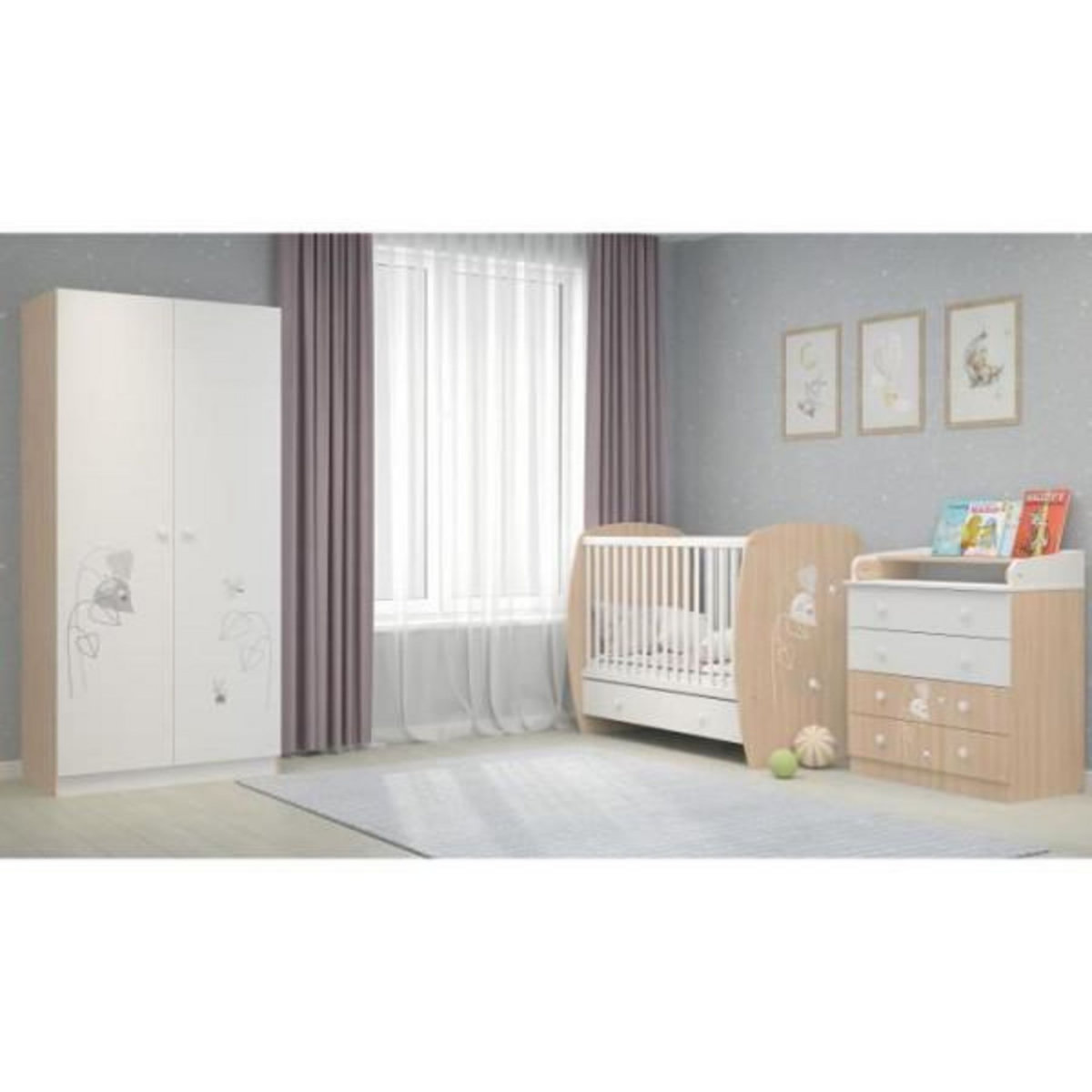 POLINI KIDS POLINI KIDS AMIS ZEN Lit NEVA 120*60 avec tiroir blanc/naturel