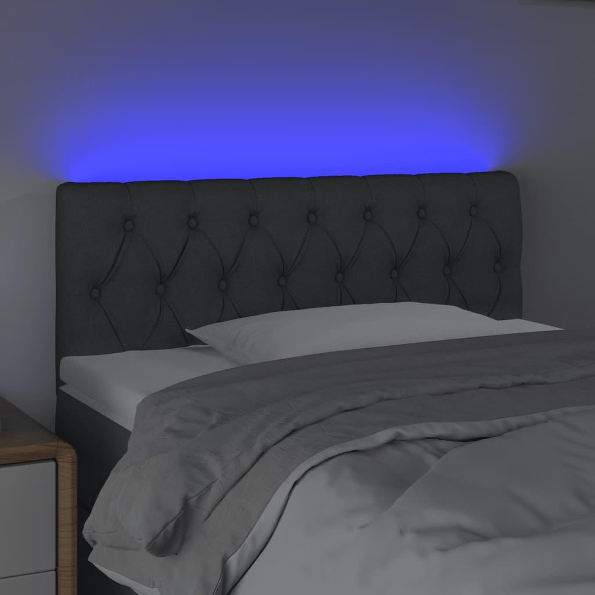 Voir la diapositive 3 : VIDAXL Tete de lit a LED Gris fonce 90x7x78/88 cm Tissu