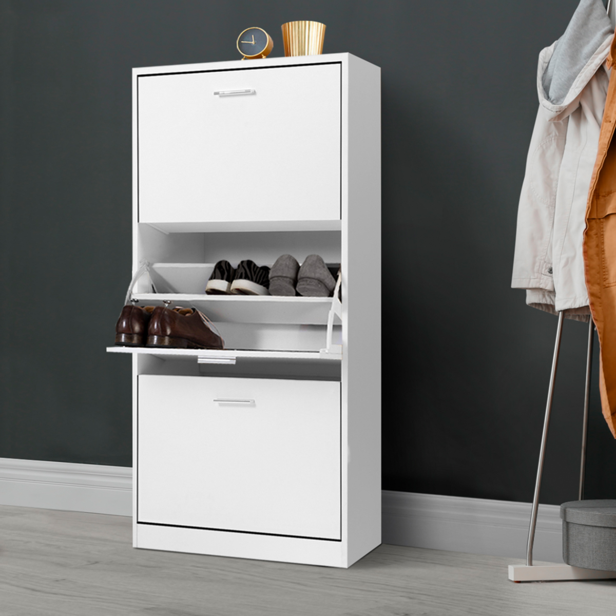 ID MARKET Meuble à chaussures 18 paires KLARK 3 portes blanc