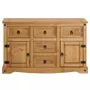 IDIMEX Buffet SALSA commode bahut vaisselier en bois style mexicain avec 2 portes et 5 tiroirs, en pin massif finition teintée/cirée