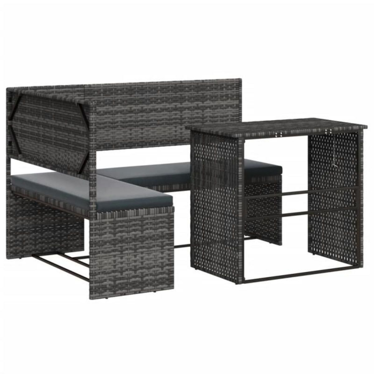 VIDAXL Canapé de jardin avec table et coussins en forme de L gris