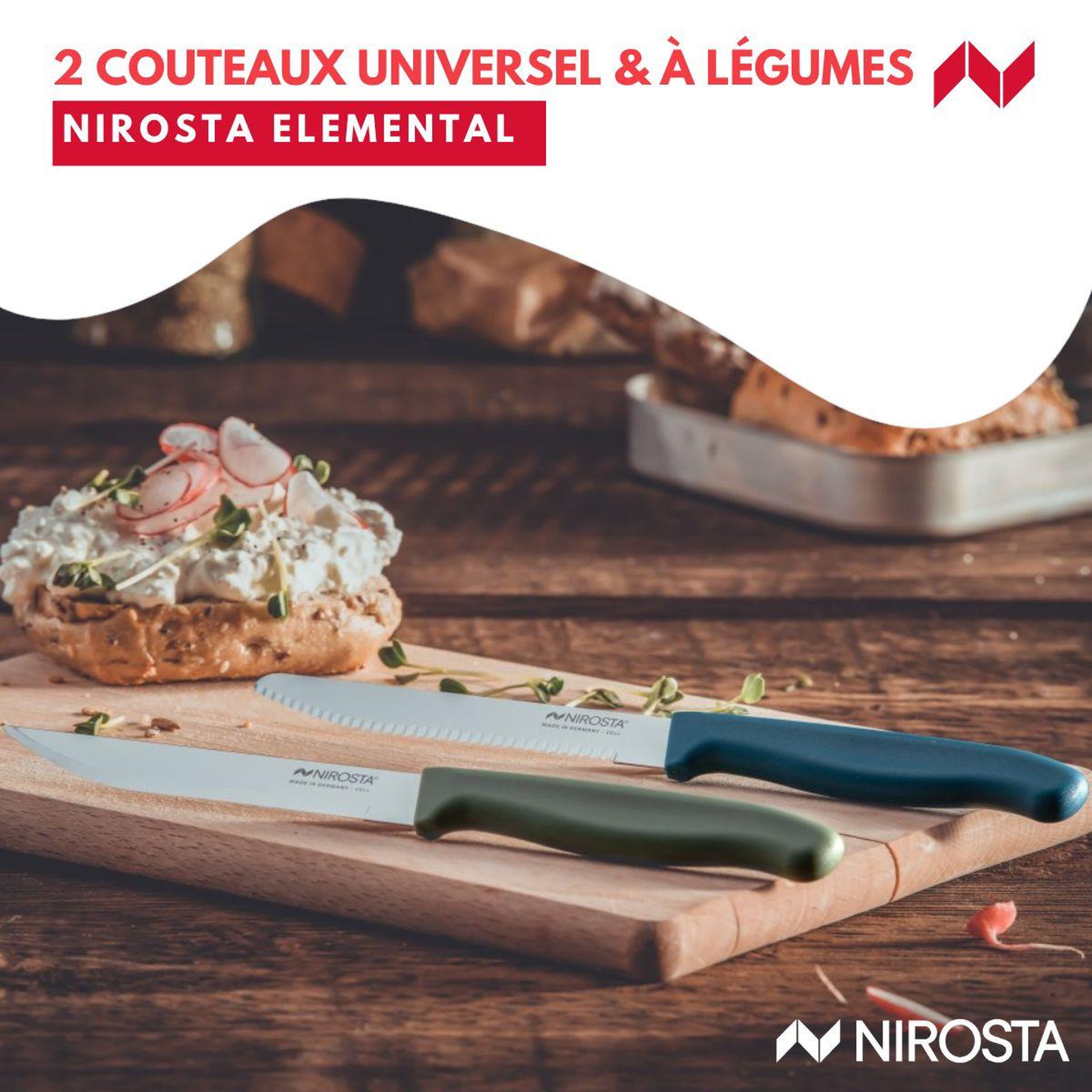 Voir la diapositive 2 : NIROSTA Set de 2 couteaux d'office et à petit déjeuner 22,5 cm Nirosta Elemental