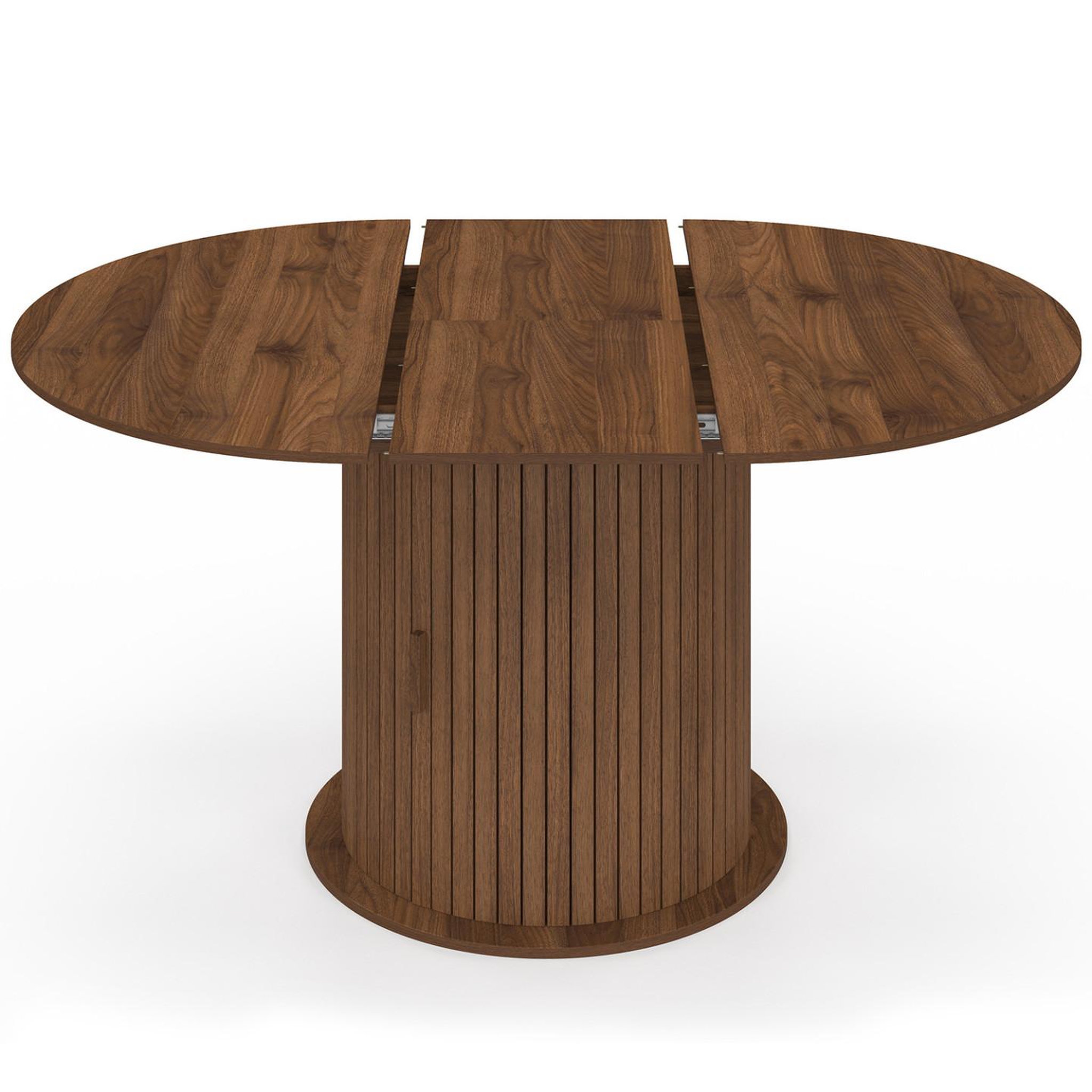 Voir la diapositive 3 : ID MARKET Table à manger extensible ronde juliette 4-8 personnes pied lattes avec rangement coloris noyer 110-150 cm