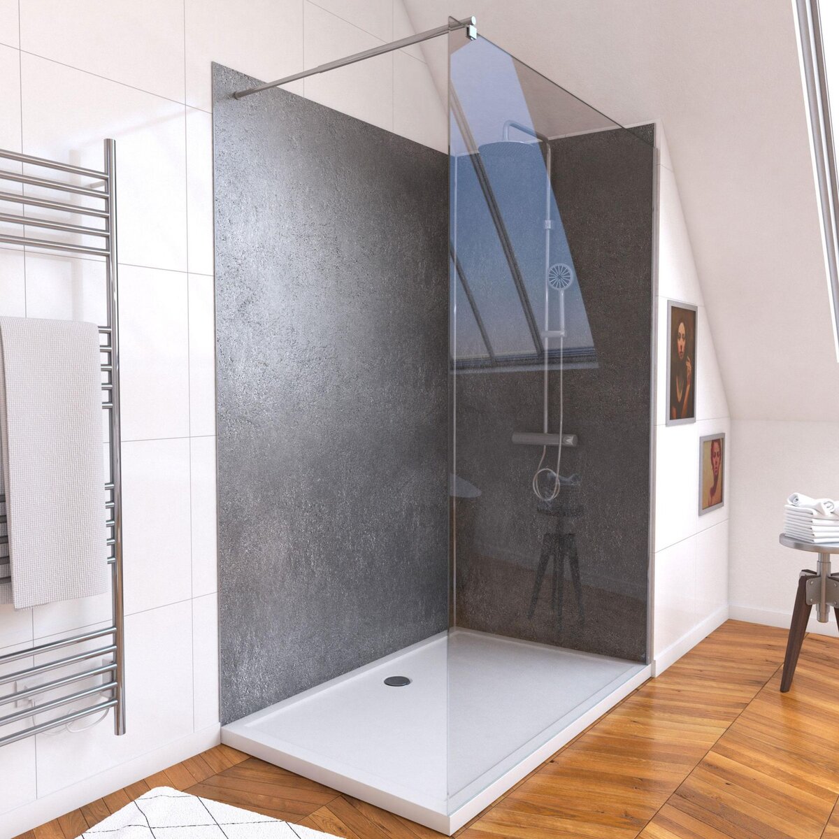 Aurlane Ensemble complet douche à l'Italiennne avec Receveur 120x90 + Paroi transparent + Panneaux muraux