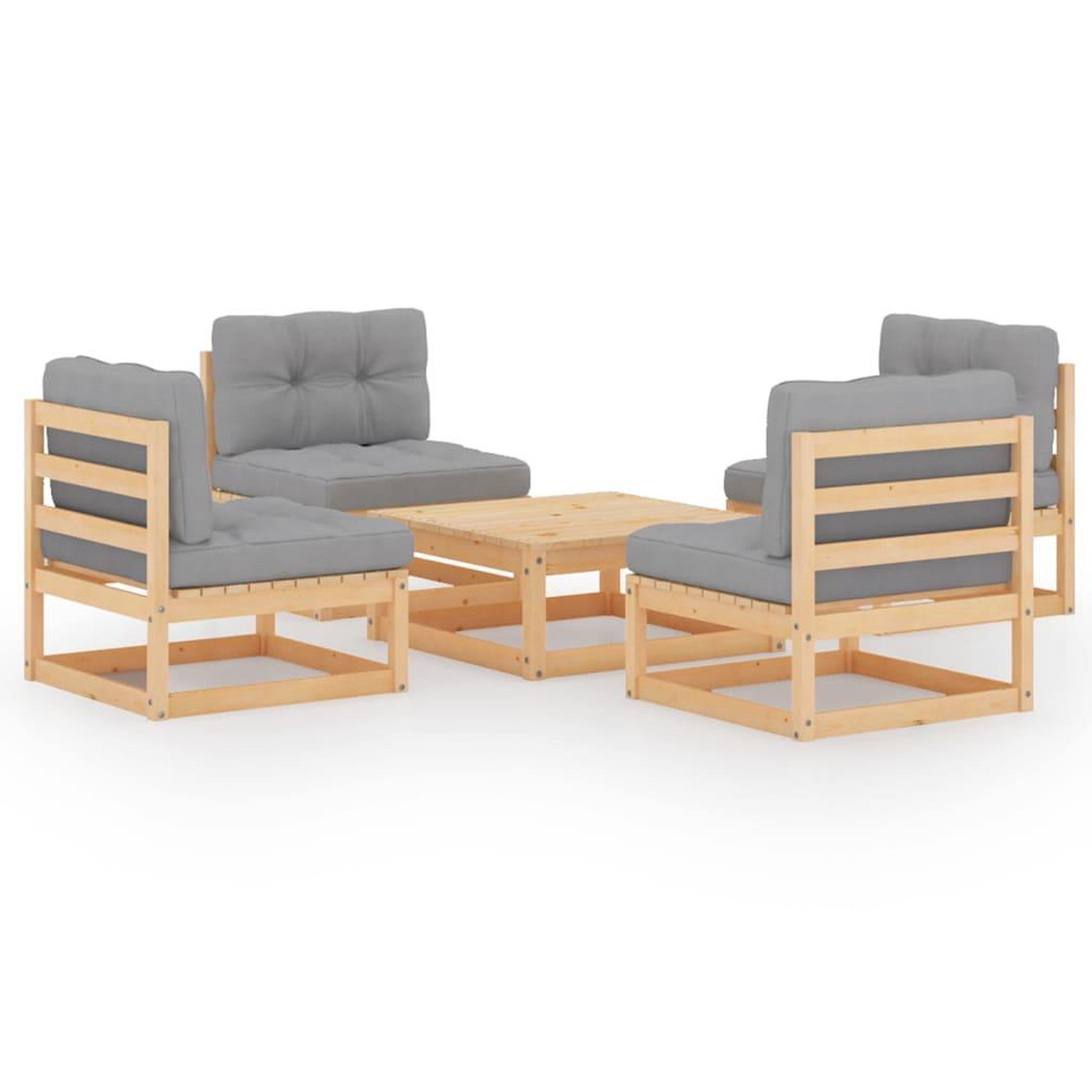 Voir la diapositive 2 : VIDAXL Salon de jardin 5 pcs avec coussins Bois de pin massif