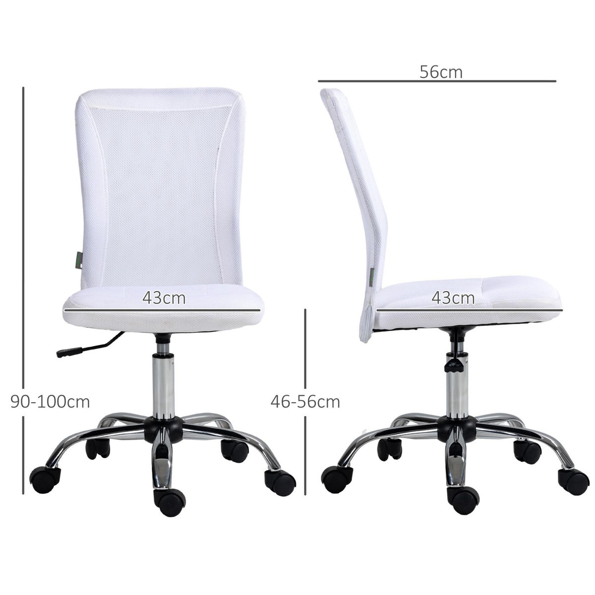 VINSETTO Vinsetto Chaise de bureau ergonomique hauteur réglable piètement chromé pivotant 360° revêtement blanc