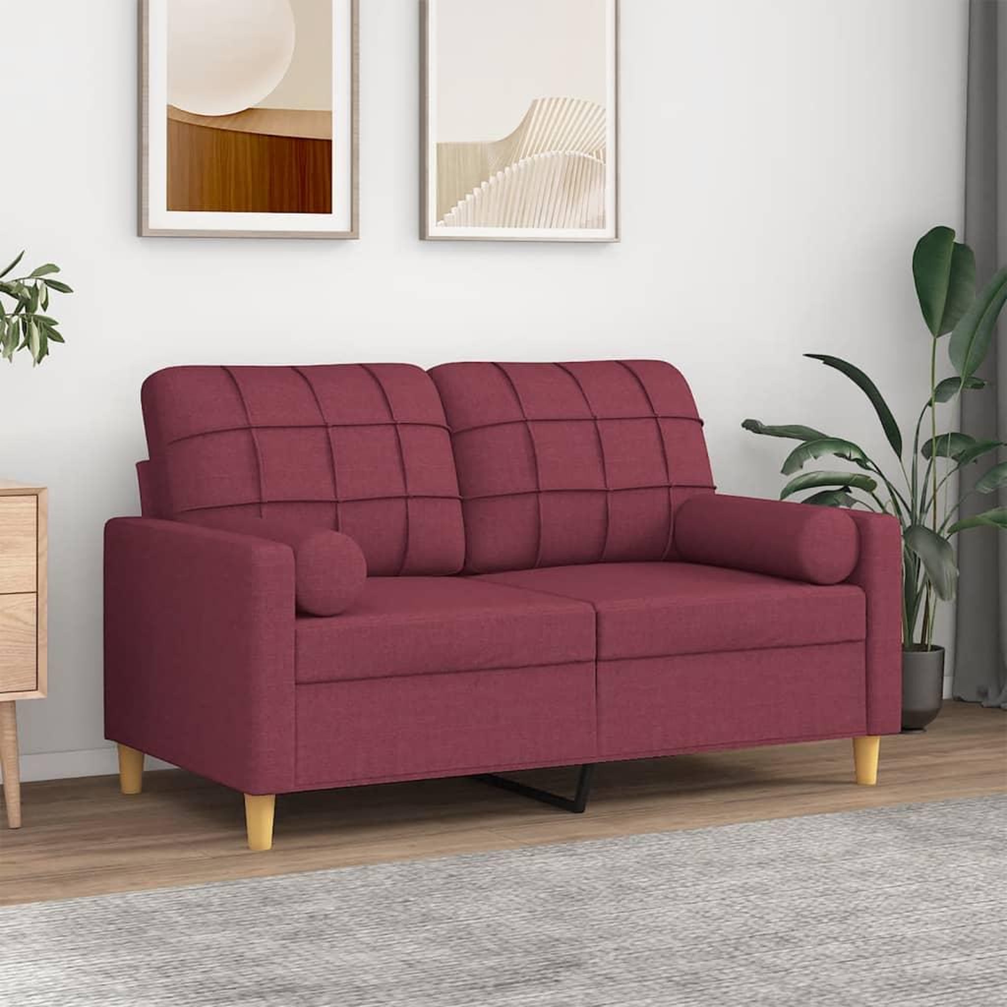 VIDAXL Canape 2 places avec oreillers bordeaux 120 cm tissu