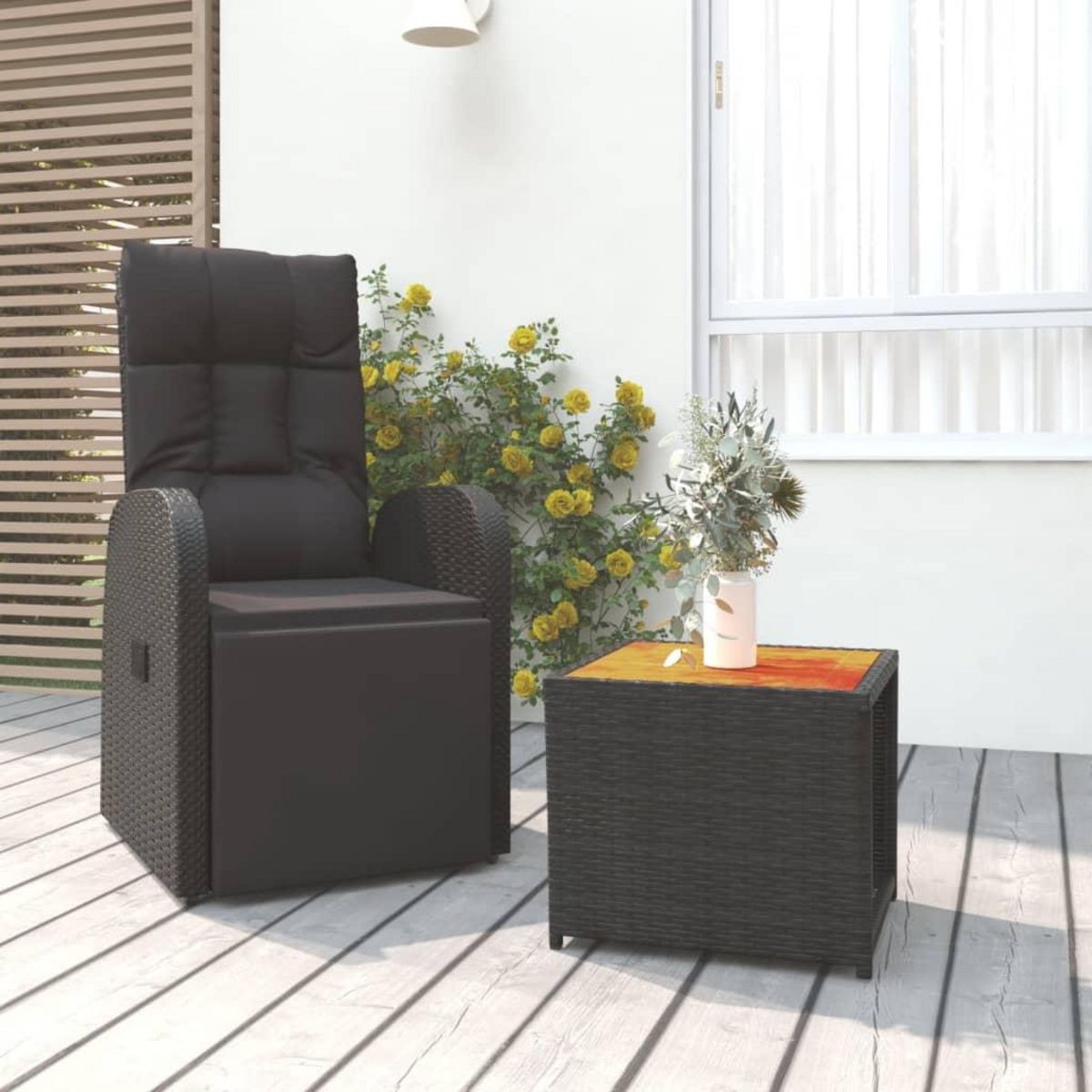 VIDAXL Ensemble de salon de jardin 2 pcs noir poly rotin et acacia