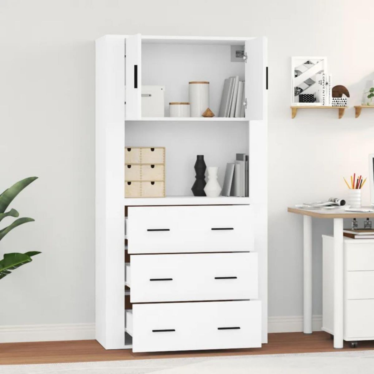 VIDAXL Buffet haut Blanc Bois d'ingenierie