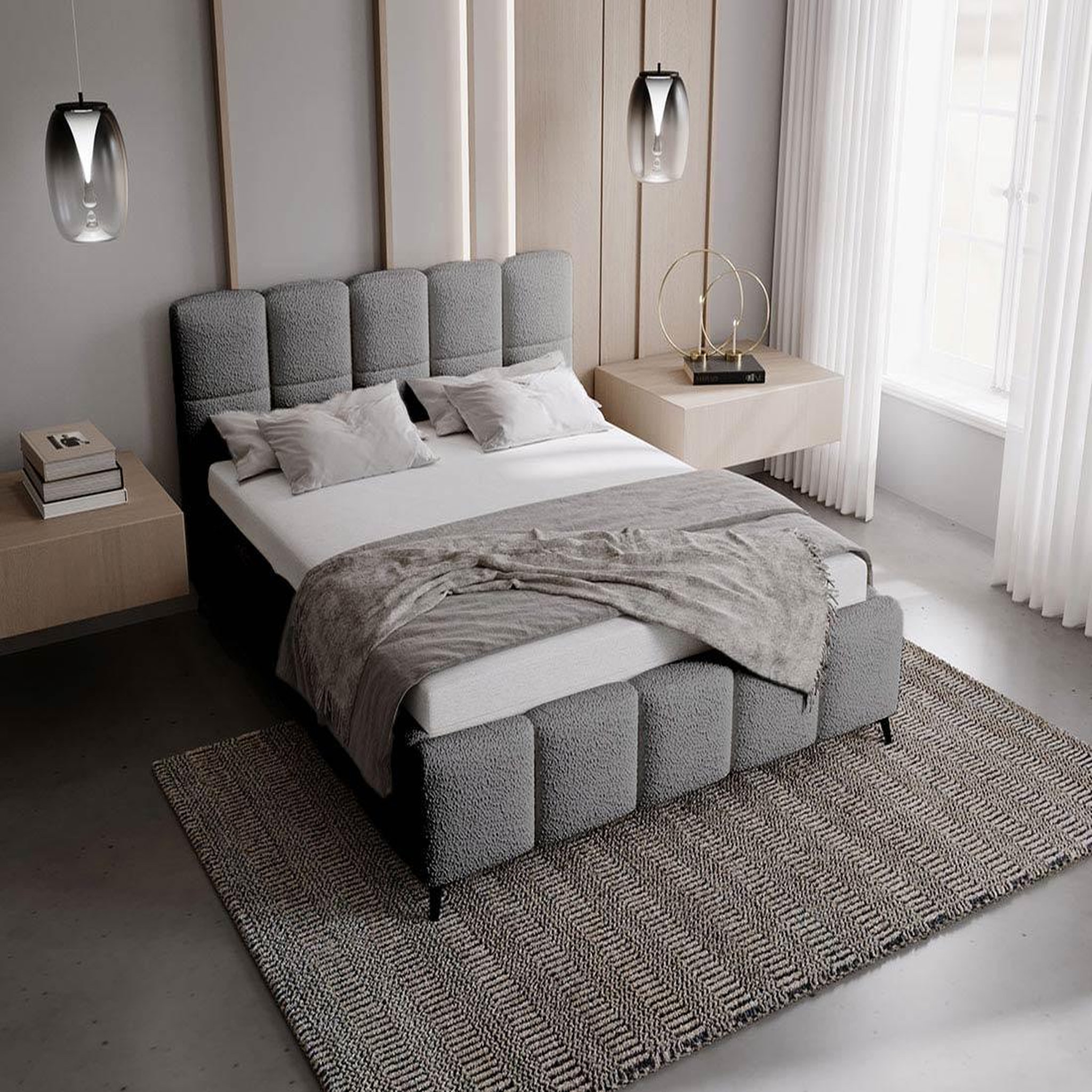 Voir la diapositive 5 : BEST MOBILIER Paulito - lit coffre queen size - 160x200 cm - sommier inclus - en tissu bouclette