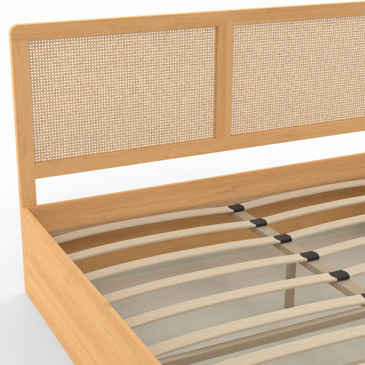 ID MARKET Lit coffre double EDHEN avec tête de lit cannage et sommier 140 x 190 cm coloris bois