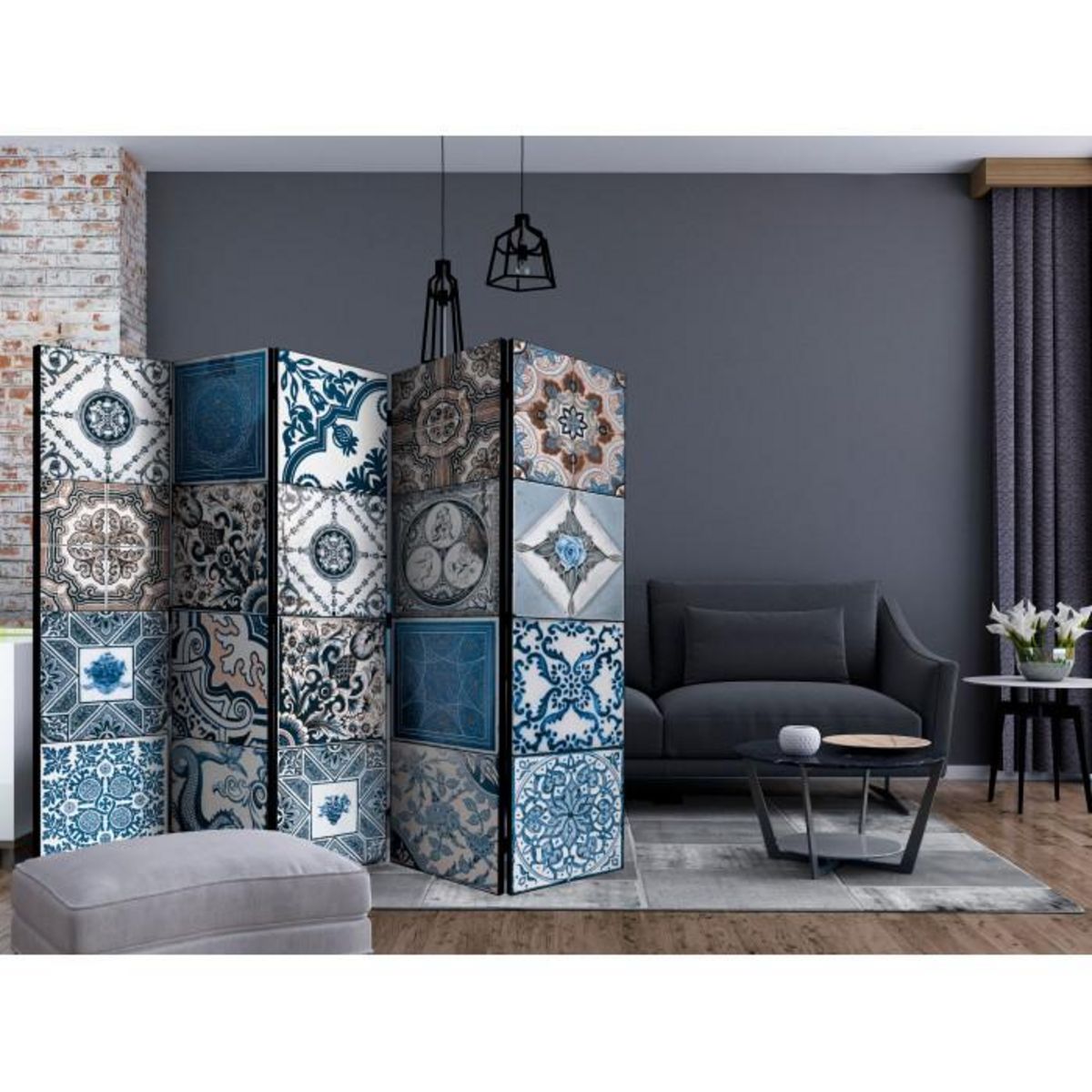 Paris Prix Paravent 5 Volets  Blue Arabesque  172x225cm