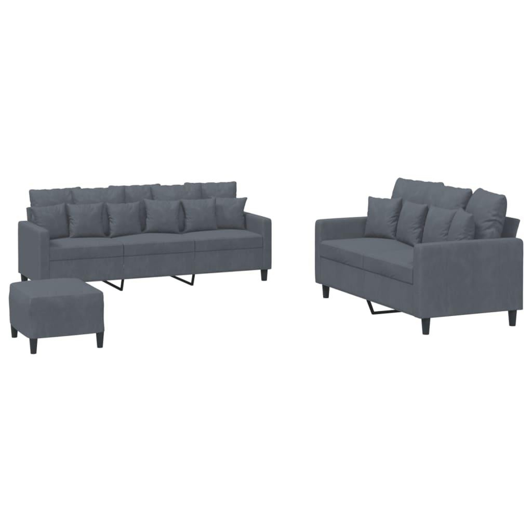 Voir la diapositive 2 : VIDAXL Ensemble de canapes 3 pcs avec coussins Gris fonce Velours