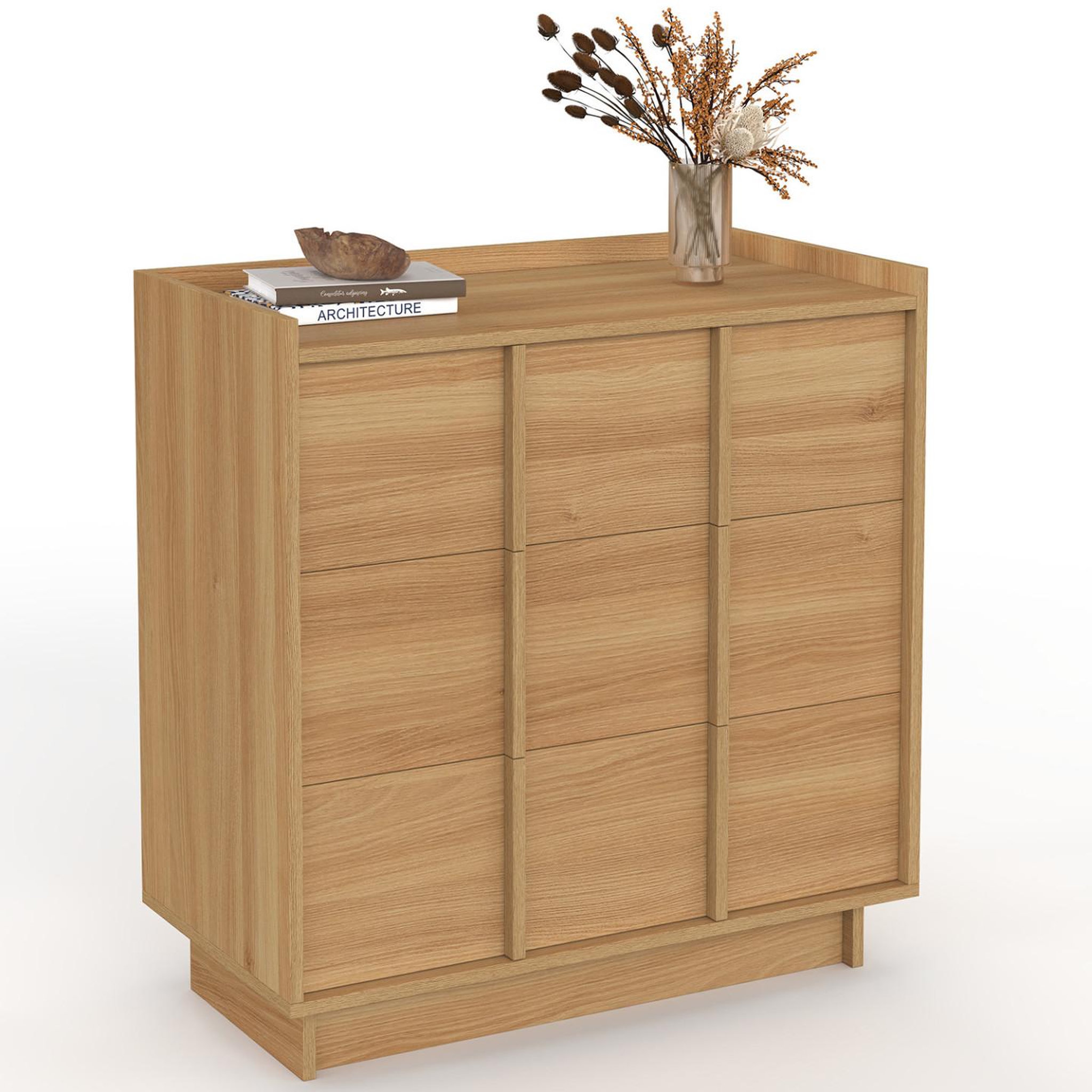 ID MARKET Commode rosie 3 tiroirs 80 cm façon hêtre design minimaliste