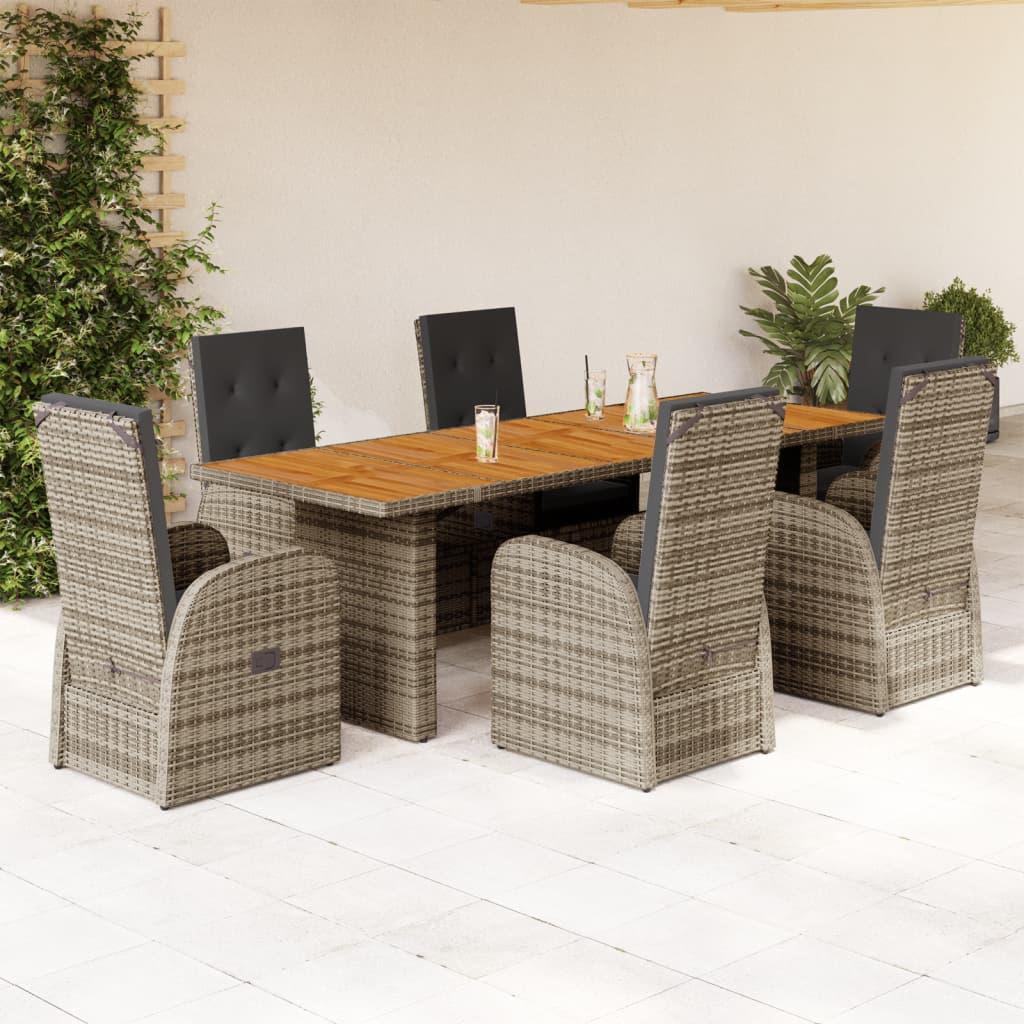 VIDAXL Ensemble a manger de jardin et coussins 7 pcs gris rotin