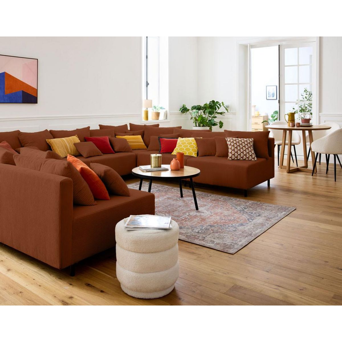 LISA DESIGN Edinburg - canapé modulable panoramique 8 places - en velours côtelé