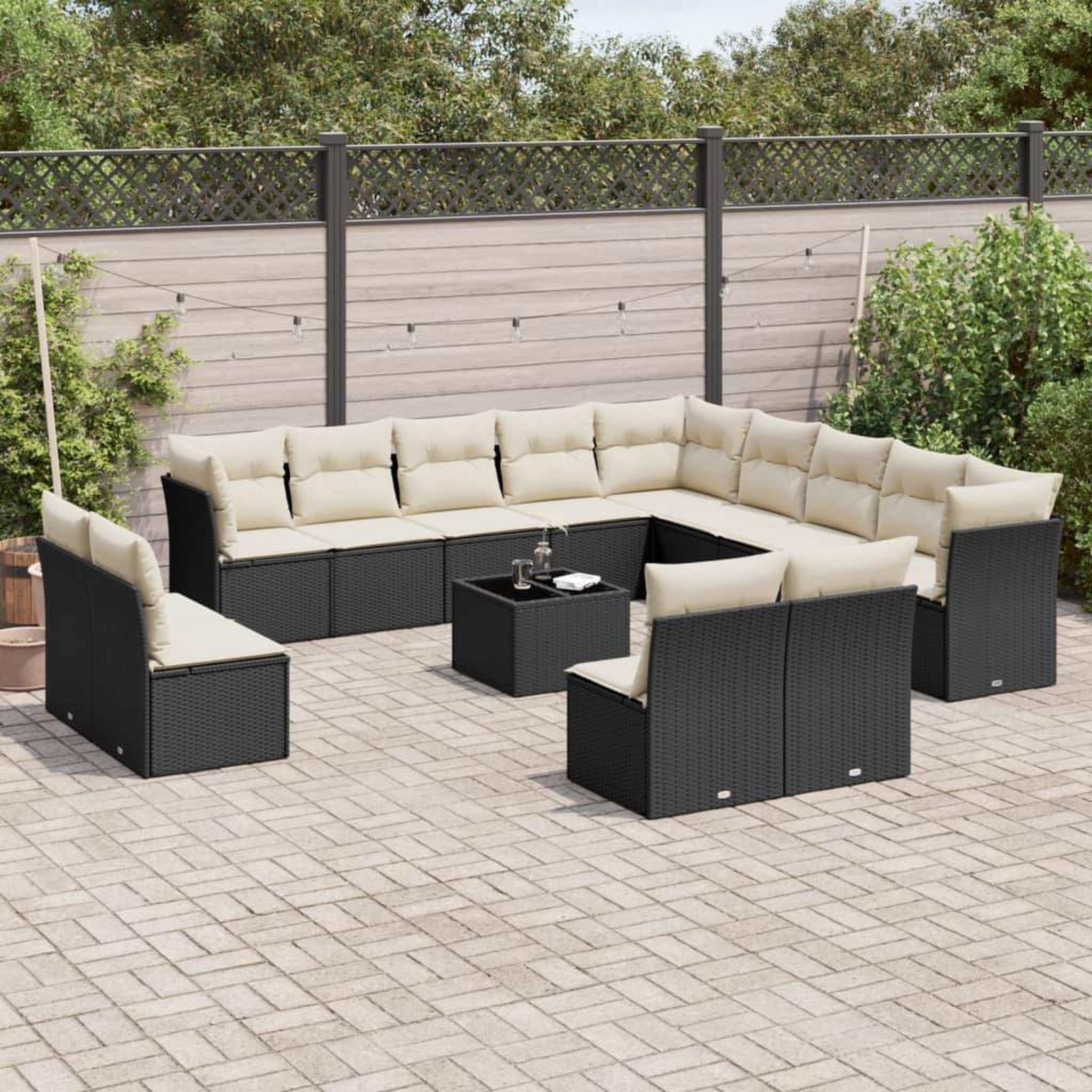 VIDAXL Salon de jardin avec coussins 14 pcs noir resine tressee