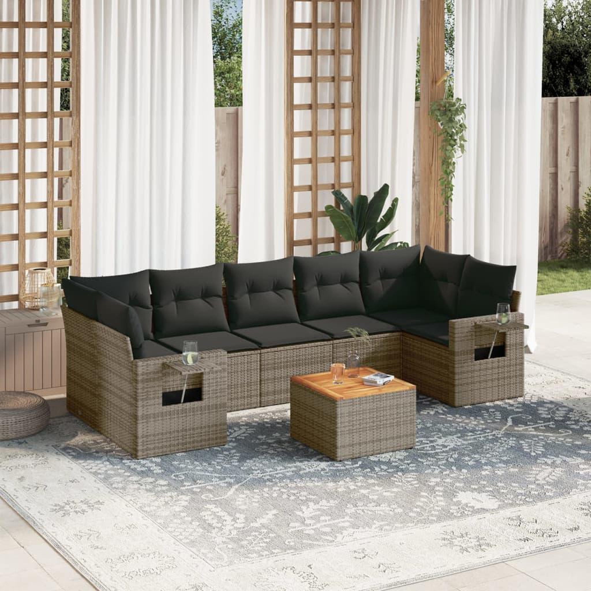 VIDAXL Salon de jardin 8 pcs avec coussins gris resine tressee