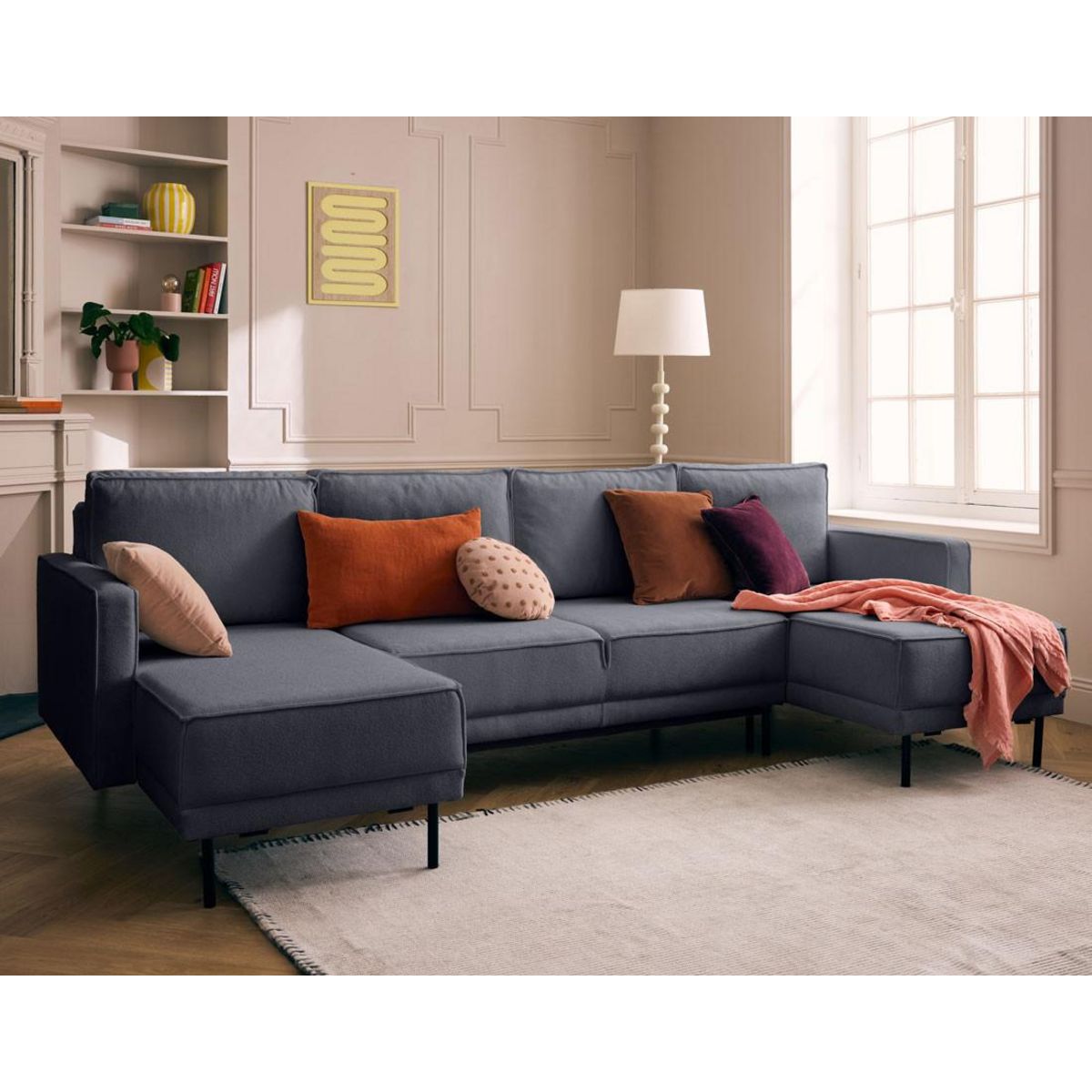 LISA DESIGN Charlie - canapé panoramique en u 7 places - convertible avec coffre - en tissu