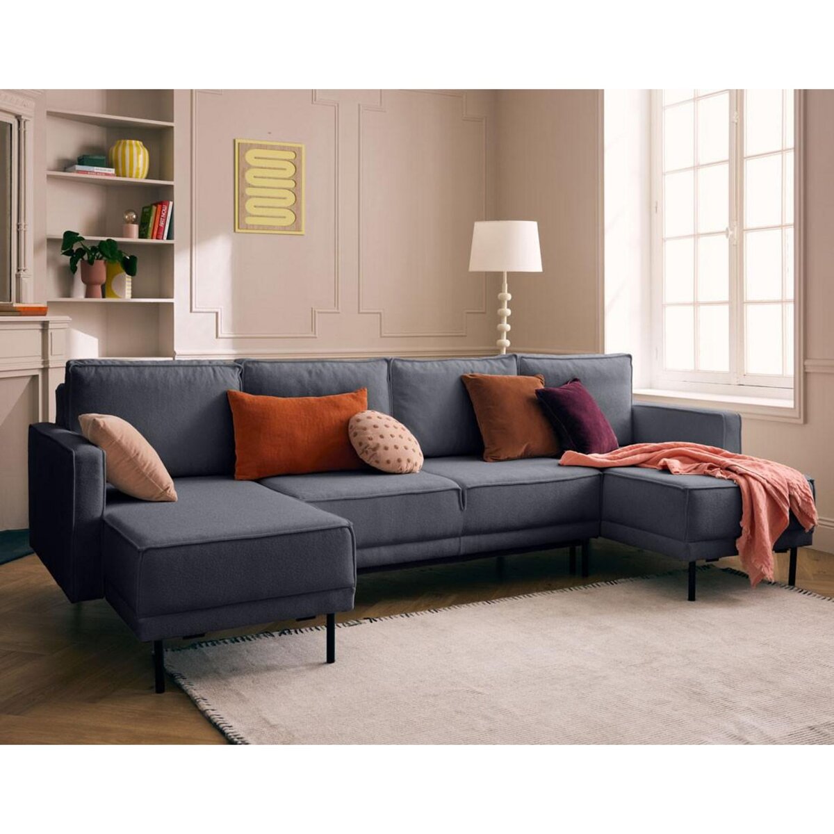 LISA DESIGN Charlie - canapé panoramique en u 7 places - convertible avec coffre - en tissu