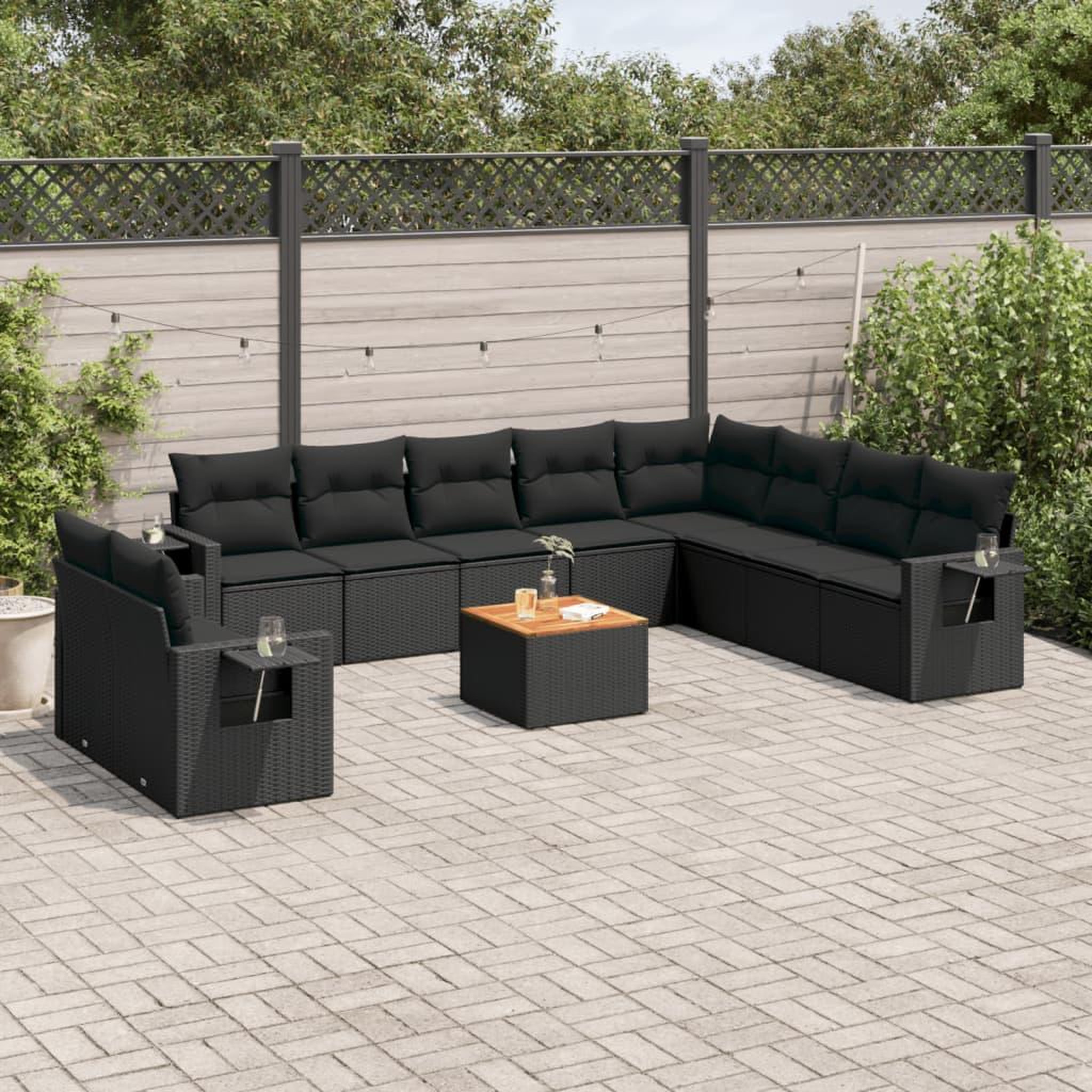 VIDAXL Salon de jardin 11 pcs avec coussins noir resine tressee
