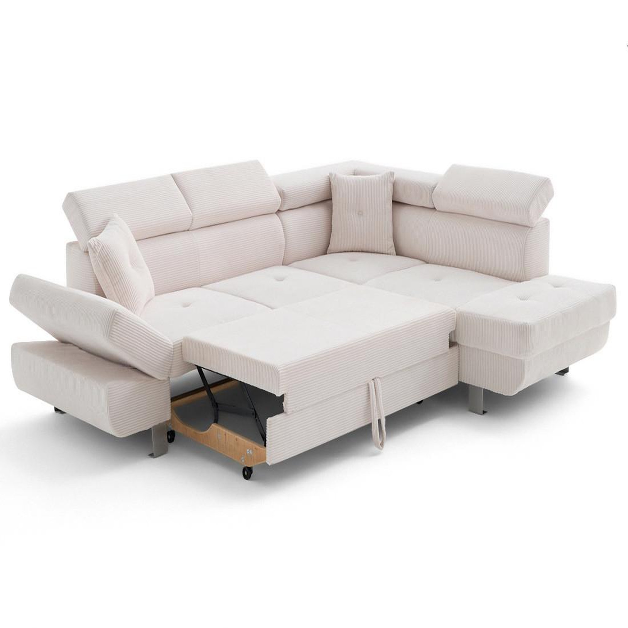 Voir la diapositive 3 : BEST MOBILIER Lisbona - canapé d'angle droit 5 places convertible avec têtières en velours côtelé